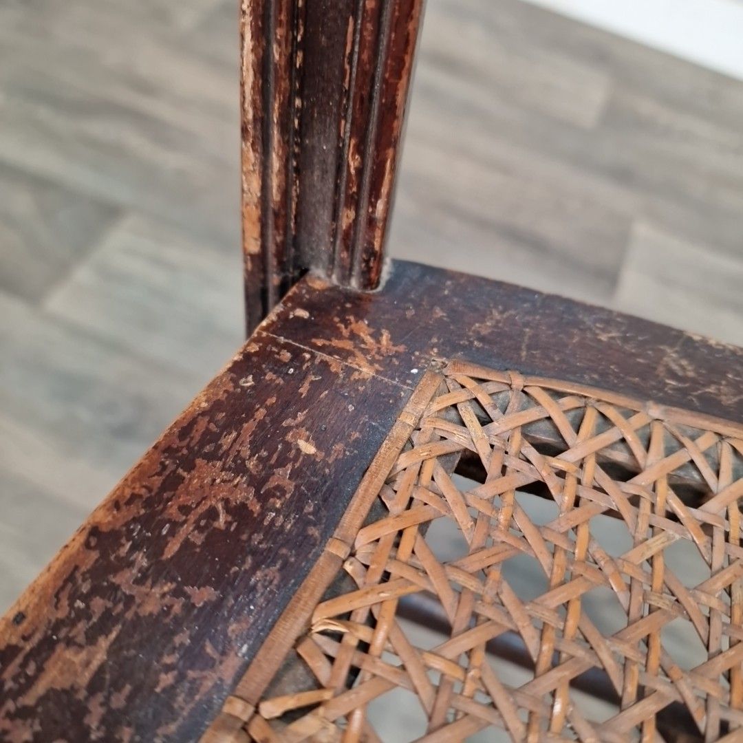 Antique Cane Bedroom Chair Carved Crest Victorian Dining Hall Seat Wooden photo vinterior