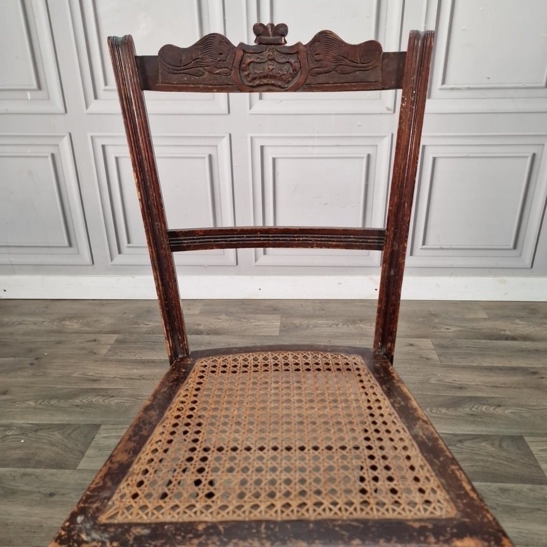 Antique Cane Bedroom Chair Carved Crest Victorian Dining Hall Seat Wooden photo buy