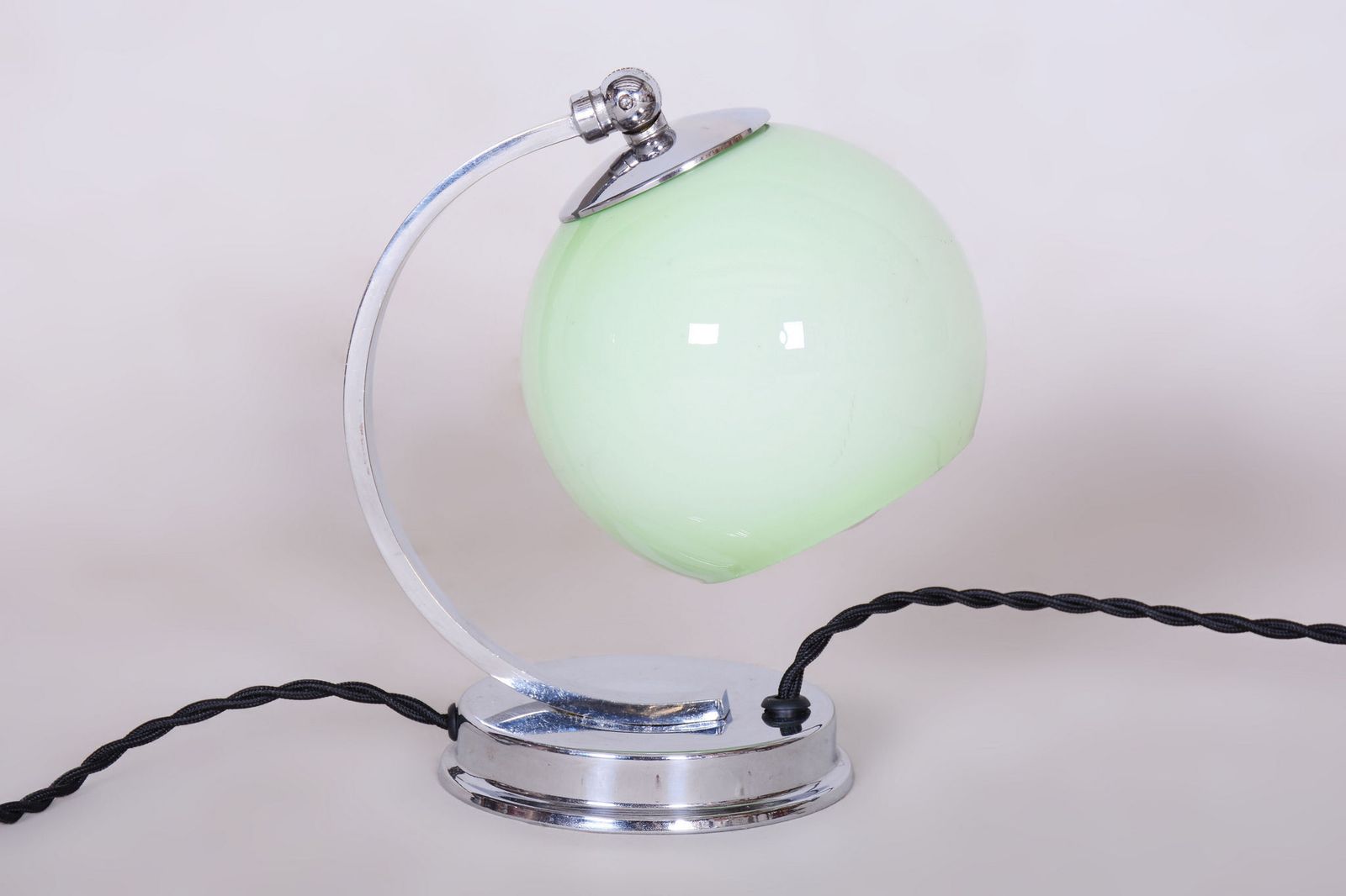 Restored Bauhaus Table Lamp, Chrome, Aluminium, Opaline Glass, Czech, 1930s photo for sale