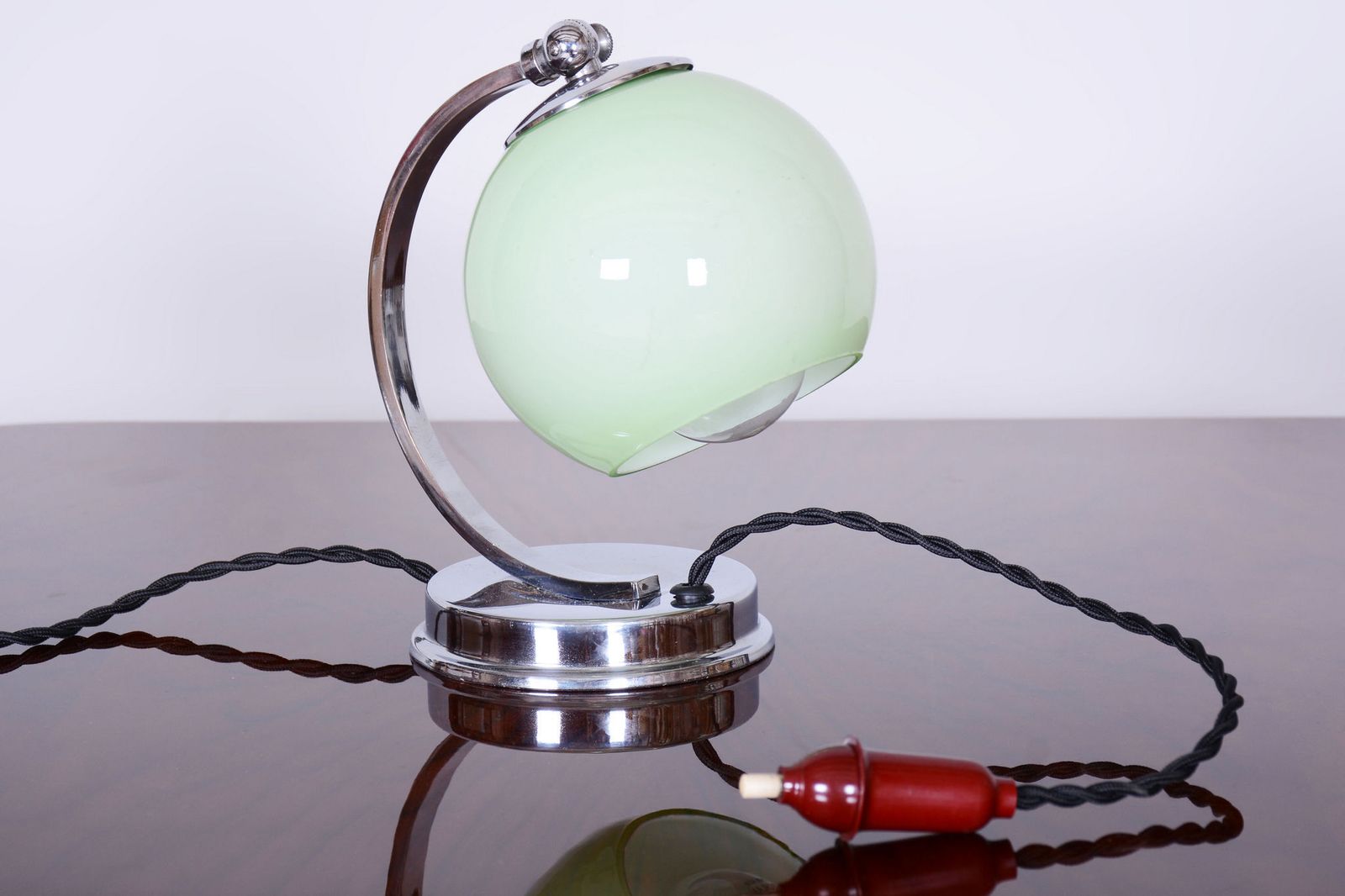 Restored Bauhaus Table Lamp, Chrome, Aluminium, Opaline Glass, Czech, 1930s photo buy