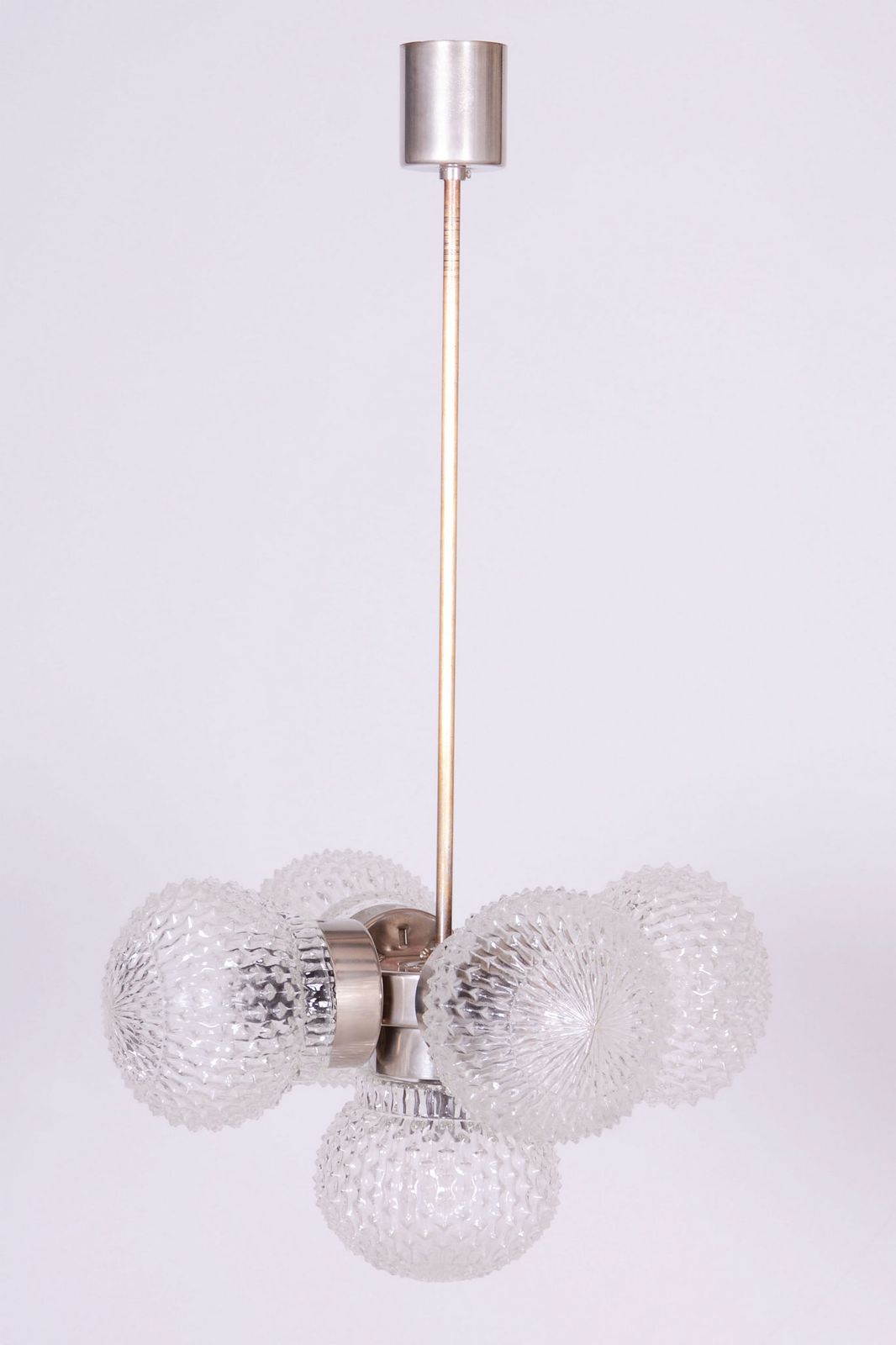 Restored Mid Century Chandelier, By Kamenický šenov, Brass, Glass, Czech, 1960s