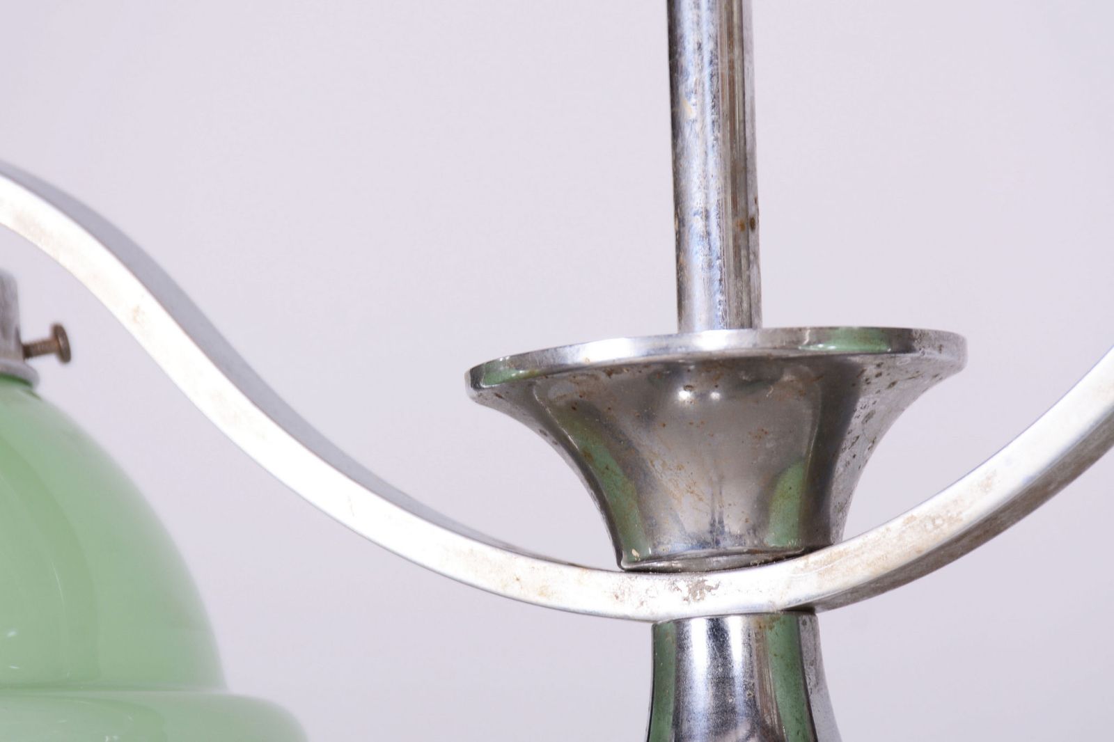 Restored Bauhaus Chandelier, Chrome Plated Steel, Opaline Glass, Czech, 1930s photo buy