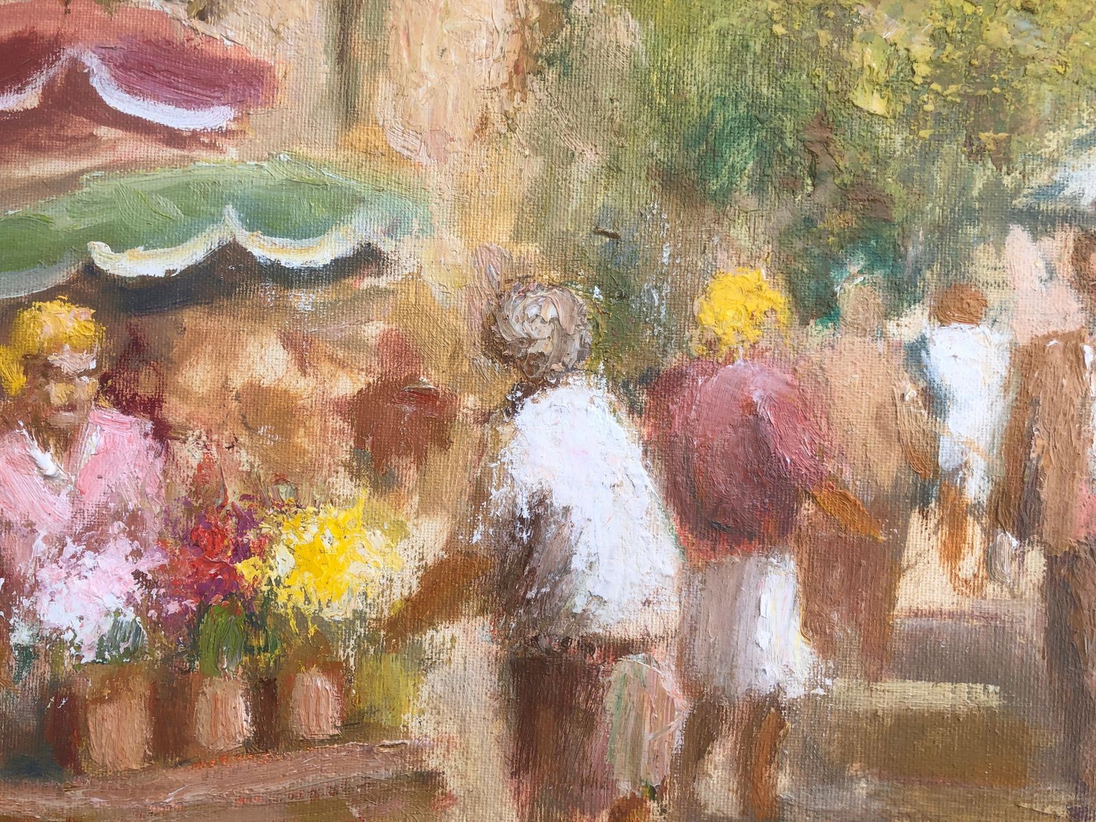 Francisco Carbonell Massabe Barcelona Las Ramblas Flower Market Oil Painting Impressionist Street Scene C.1995 photo Art