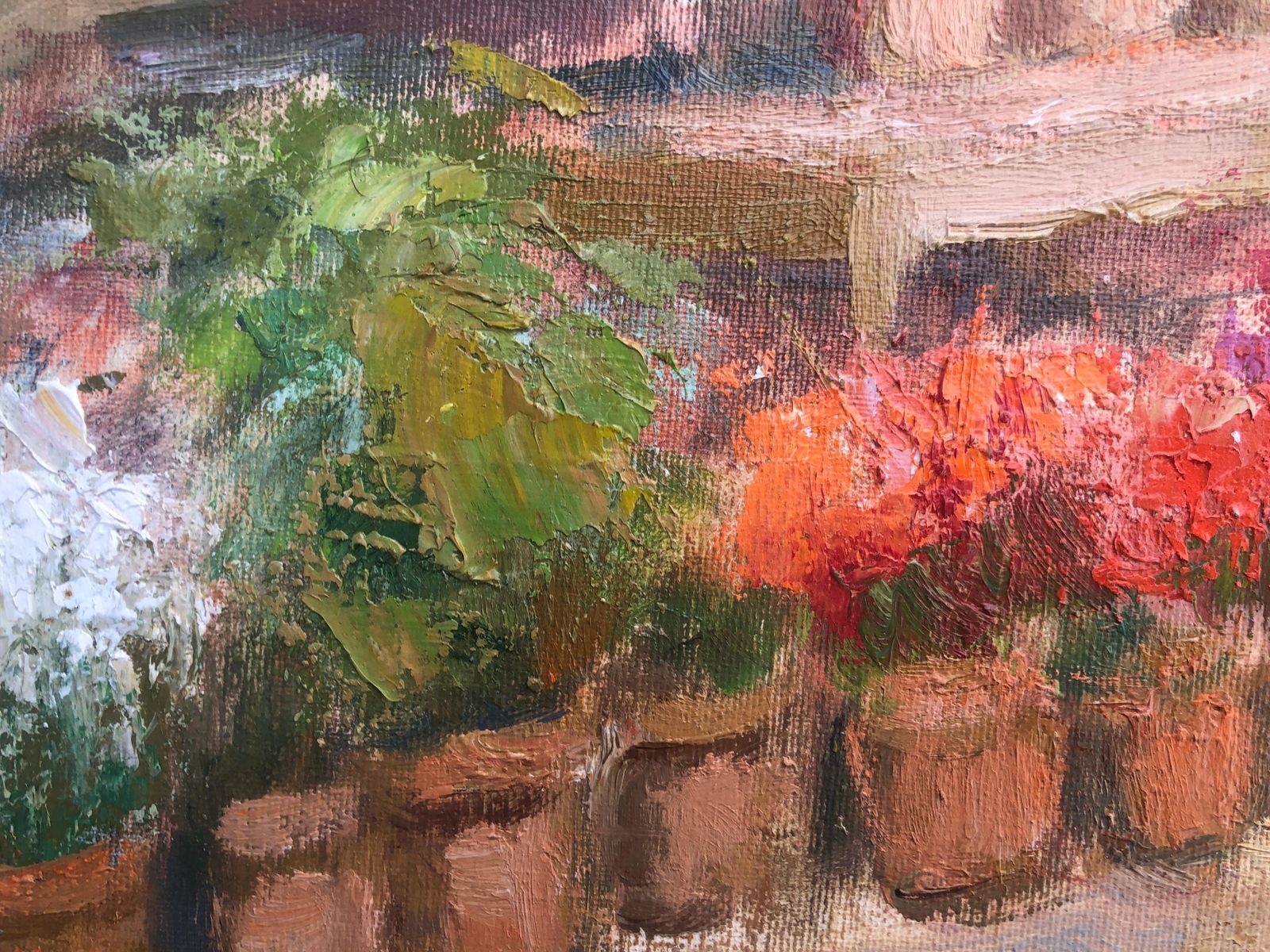 Francisco Carbonell Massabe Barcelona Las Ramblas Flower Market Oil Painting Impressionist Street Scene C.1995 photo vinterior
