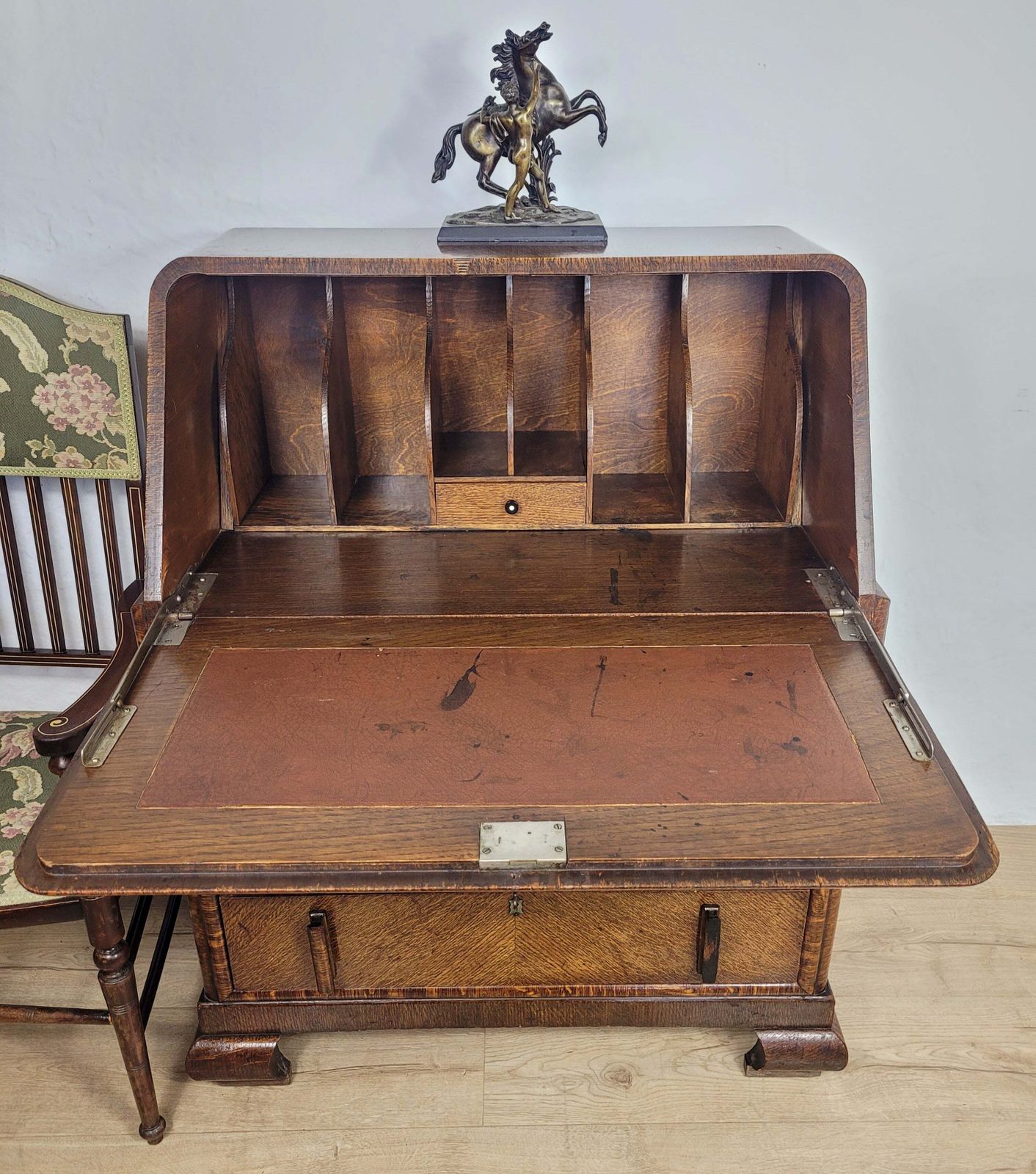 Oak Writing Bureau Desk Vintage 1960's Key & Lock Delivery Available photo furniture