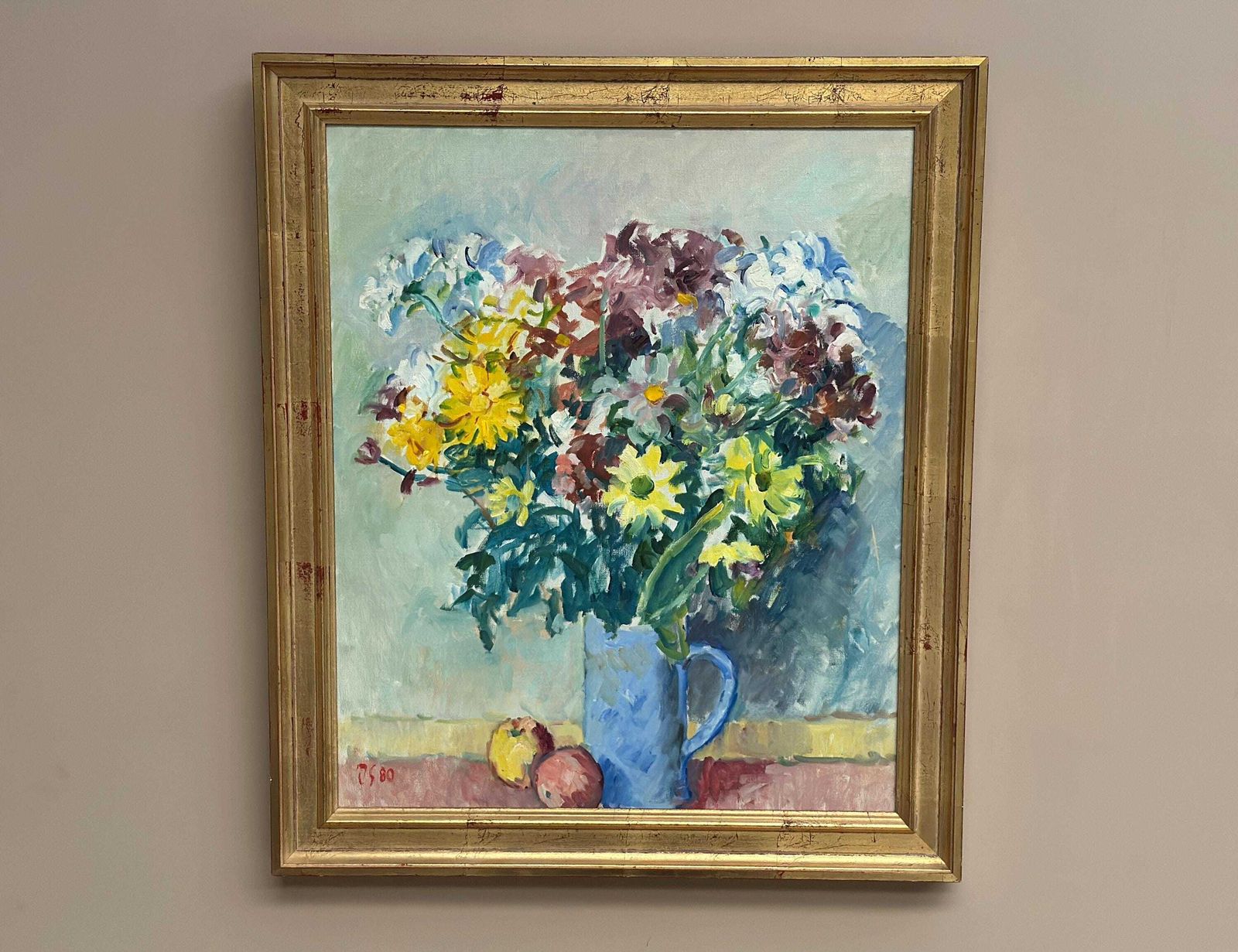Original Swedish Oil On Canvas – “Still Life With Flowers In Vase” By Jan Sonne (1909 96) 1980 – Vintage & Framed 76 × 65 Cm (29.9" × 25.6") photo 475.0