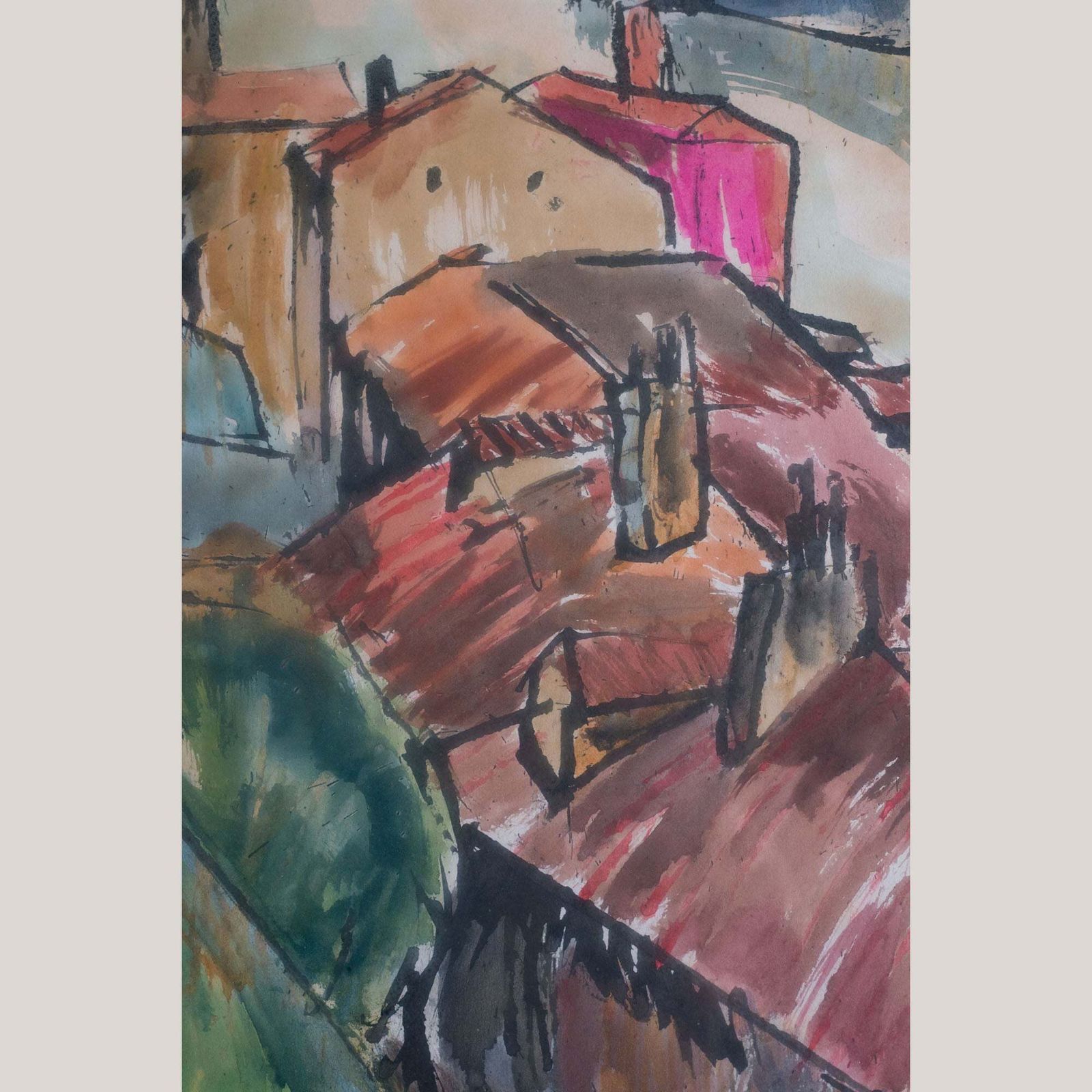 Rafael Ortiz Alfau – Harbour Rooftops – Schilderij In Cubistisch Impressionistische Stijl photo 1943.0