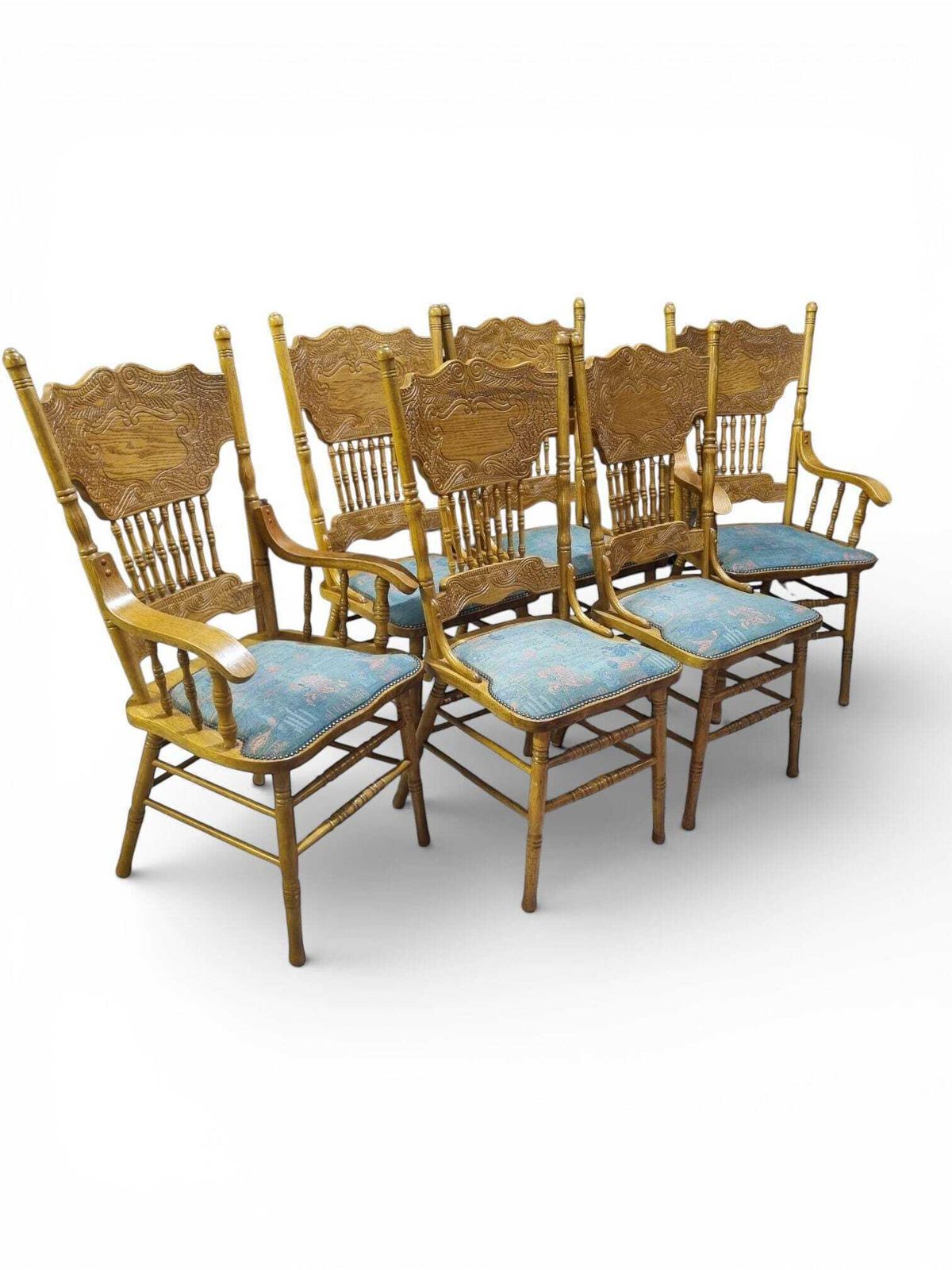 photo for sale Vintage American Colonial Oak Featherback Dining Chairs / Set Of 6 / C1980