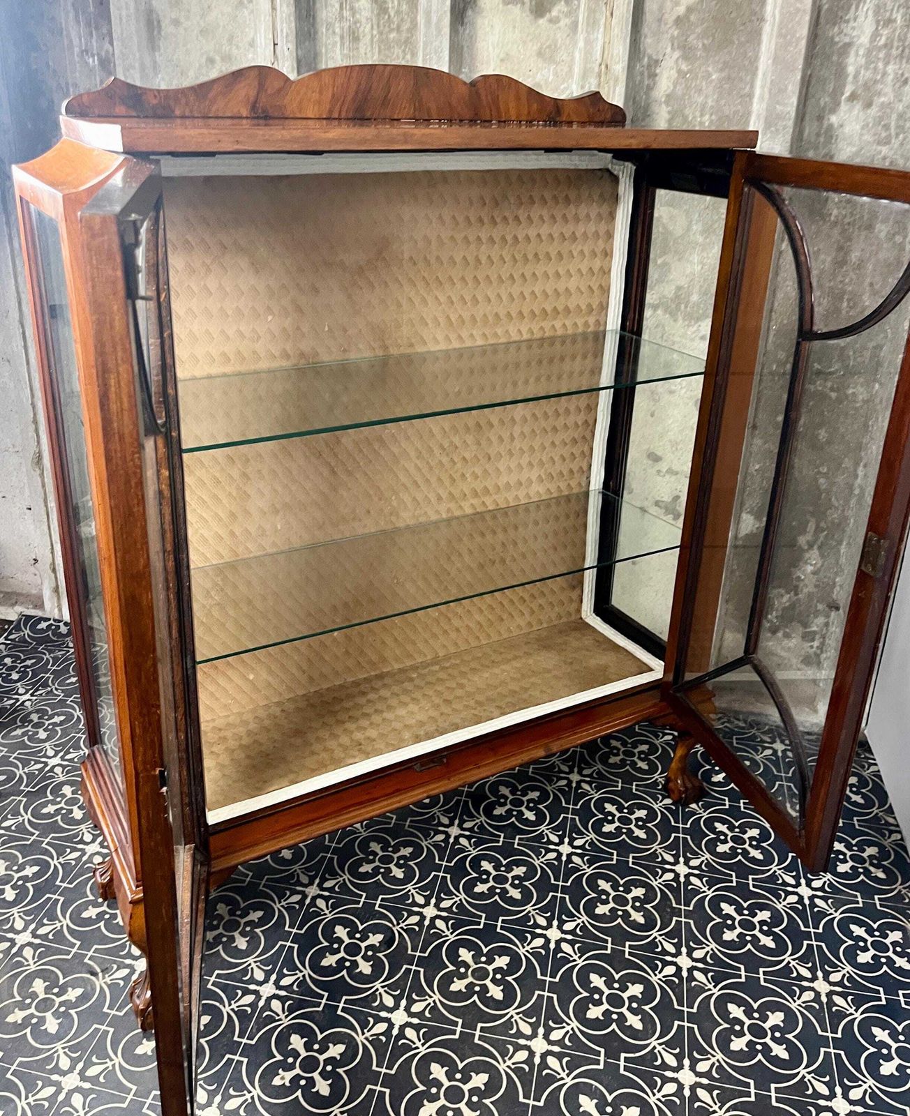 1930’s Walnut Mahogany Antique Art Deco Cocktail Display Cabinet photo for sale