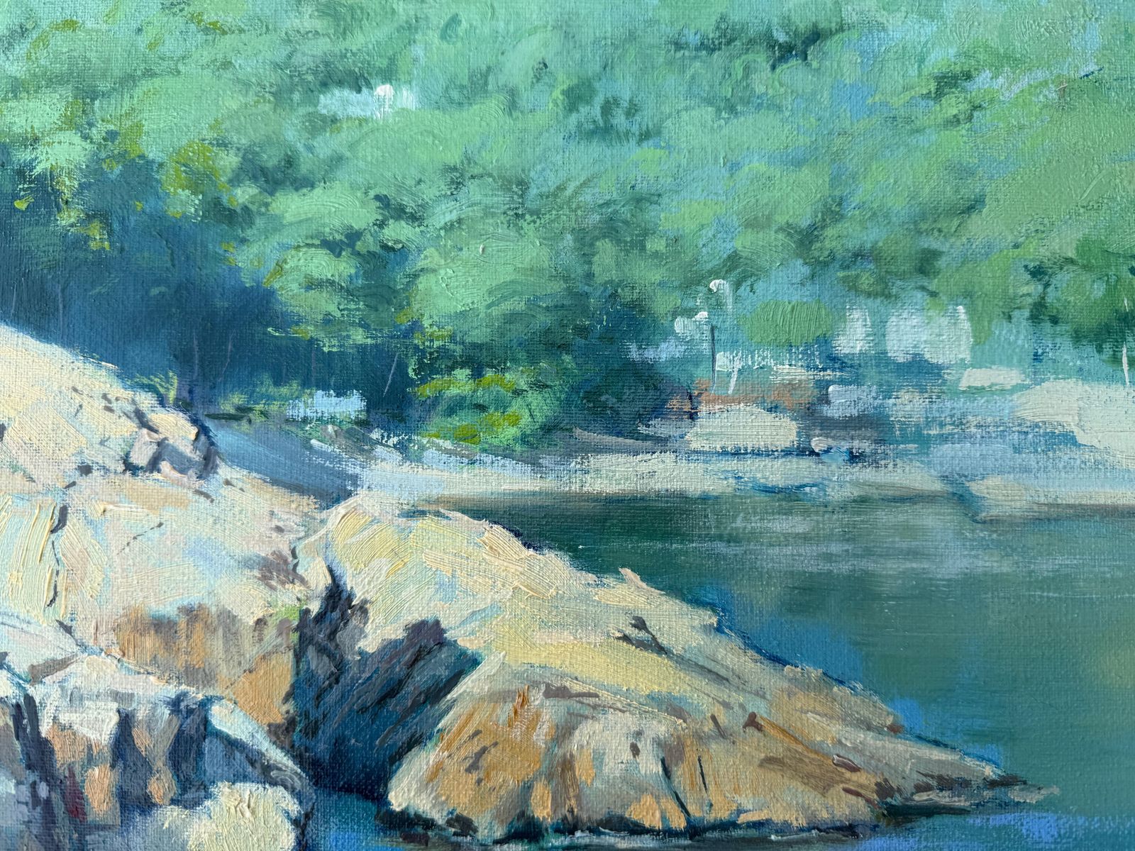 Jordi Rosich Rojas Mediterranean Coastal Landscape Oil Painting, Costa Brava Begur Seascape Spain 1980 photo for sale