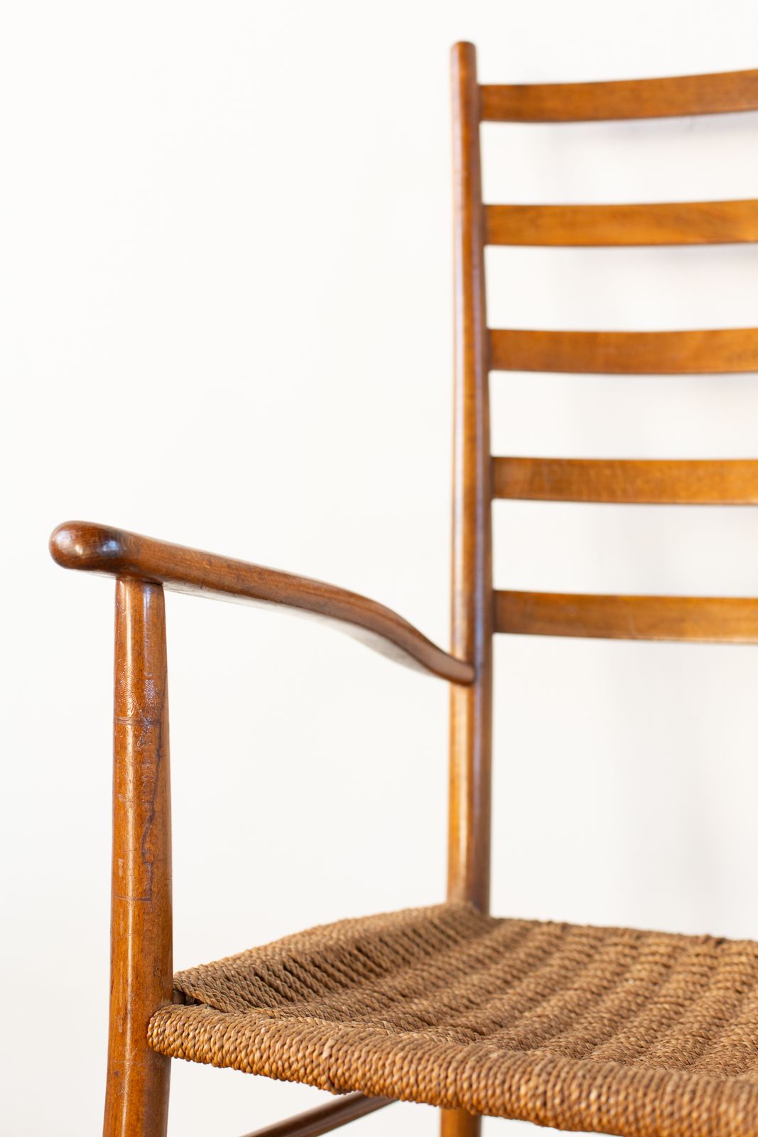 Italian Beechwood Rocking Chair With Finely Woven Rope Seat, C1950 photo vinterior