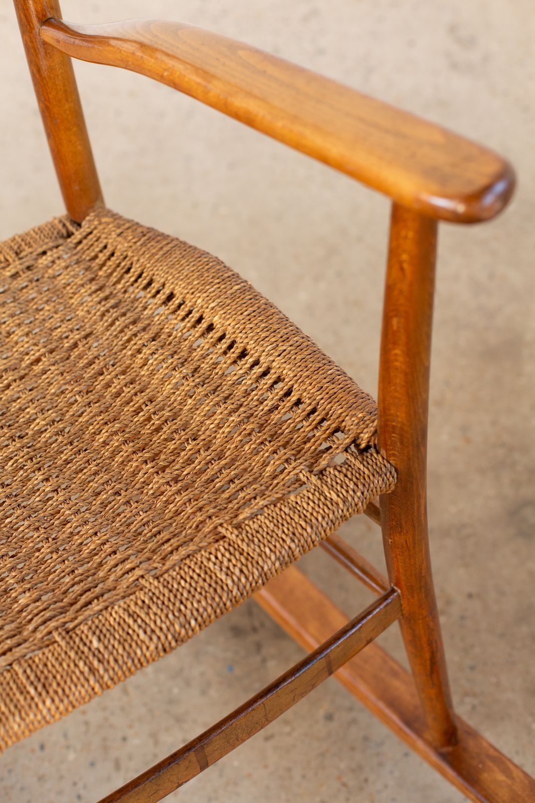 Italian Beechwood Rocking Chair With Finely Woven Rope Seat, C1950 photo buy