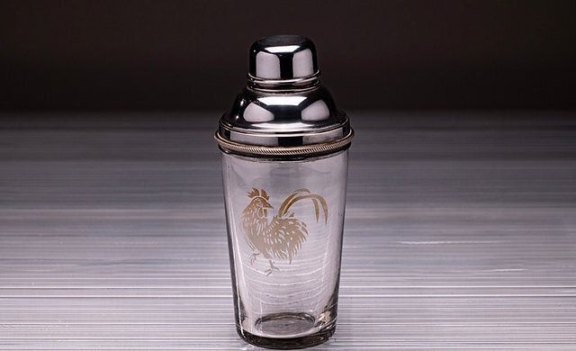 James Dixon & Sons Art Deco Style Silver Plated & Etched Glass Cocktail Shaker