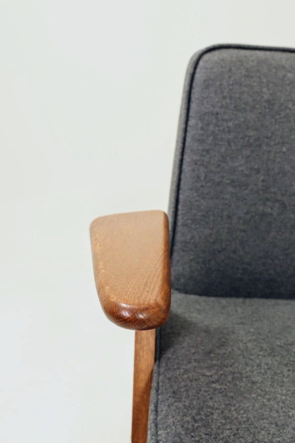 Vintage Lounge Chair Fully Refurbished, Graphite Wool Upholstery, Scandinavian Design photo for sale
