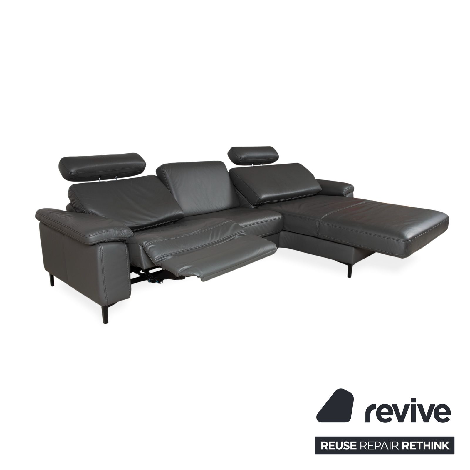 Canapé d'angle Mondo Maestra en cuir gris ardoise anthracite, fonction électrique photo 3688.0
