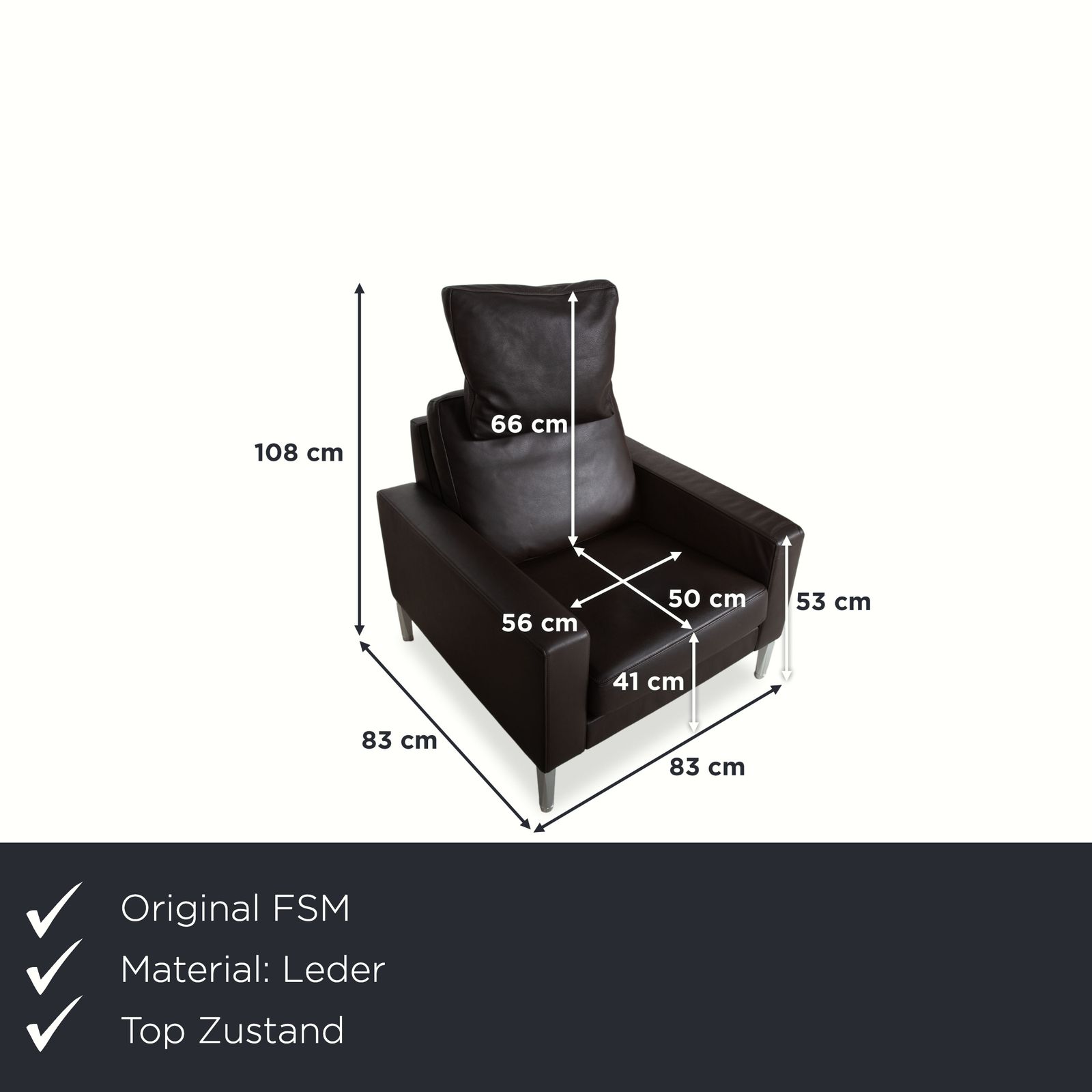 Fauteuil FSM en cuir marron foncé photo furniture