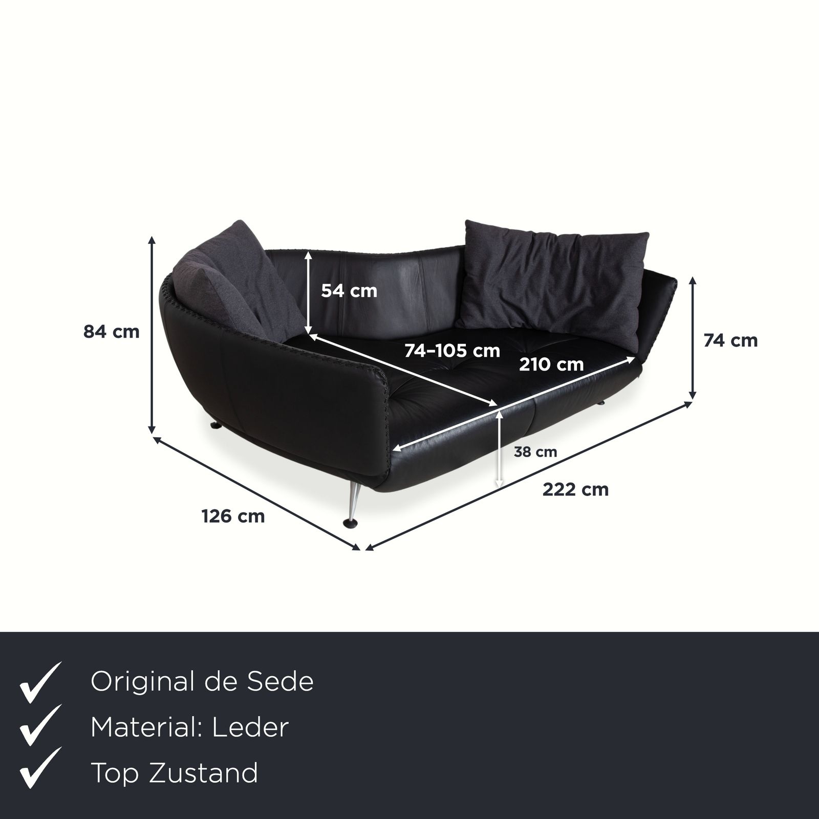 Canapé 3 places en cuir noir De Sede DS 102 photo furniture