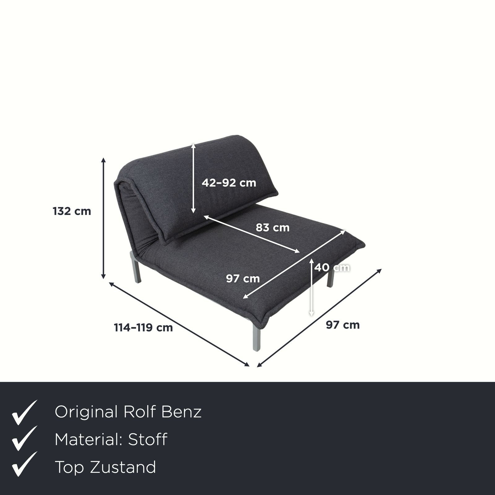 Fauteuil Rolf Benz Nova en tissu gris, fonction manuelle photo furniture