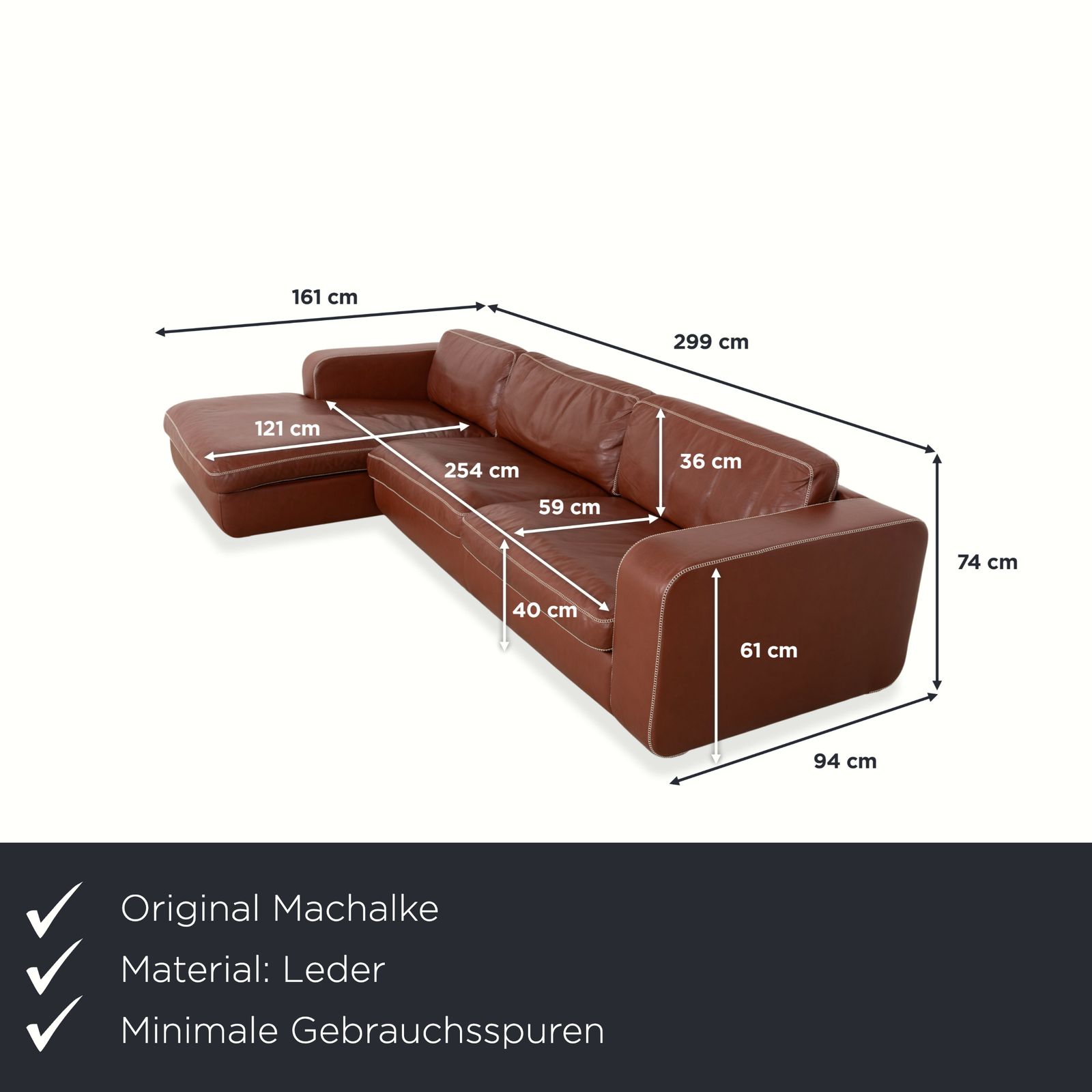Canapé d'angle Machalke Valentino en cuir marron cognac photo furniture
