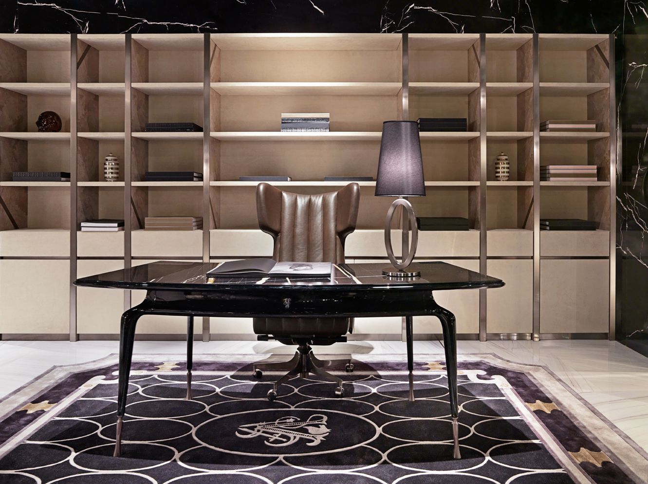 Visionnaire “Gaynor” Bookcase/Storage Unit In Champagne Steel And Leather photo furniture
