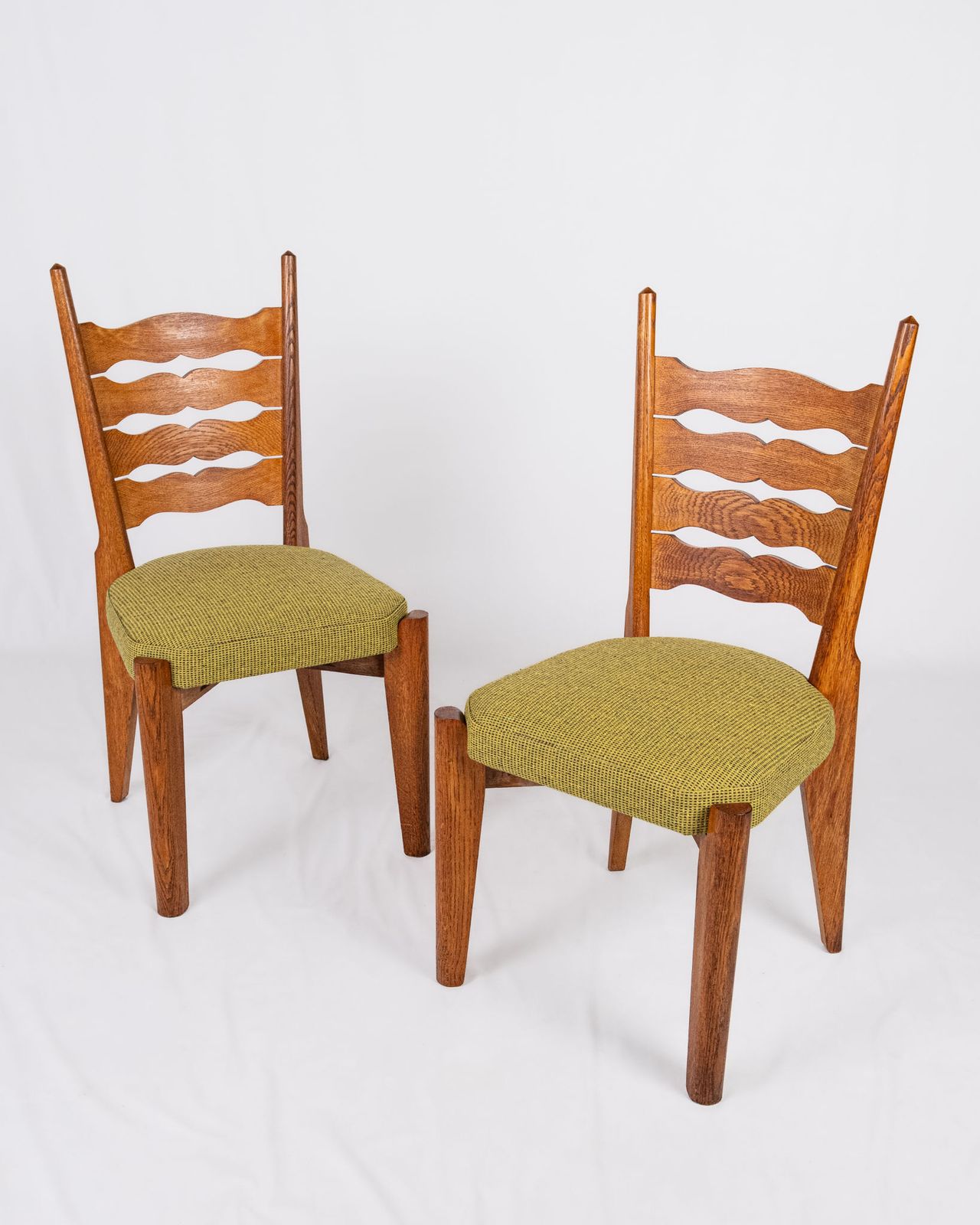 Pair Of Oak And Wool Chairs By Guillerme And Chambron, For Votre Maison, France, 1950s photo for sale