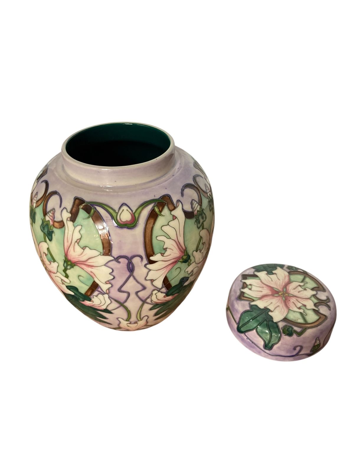 A Moorcroft "Blakeney Mallow" Ginger Jar, Art Nouveau Style Pottery. photo furniture