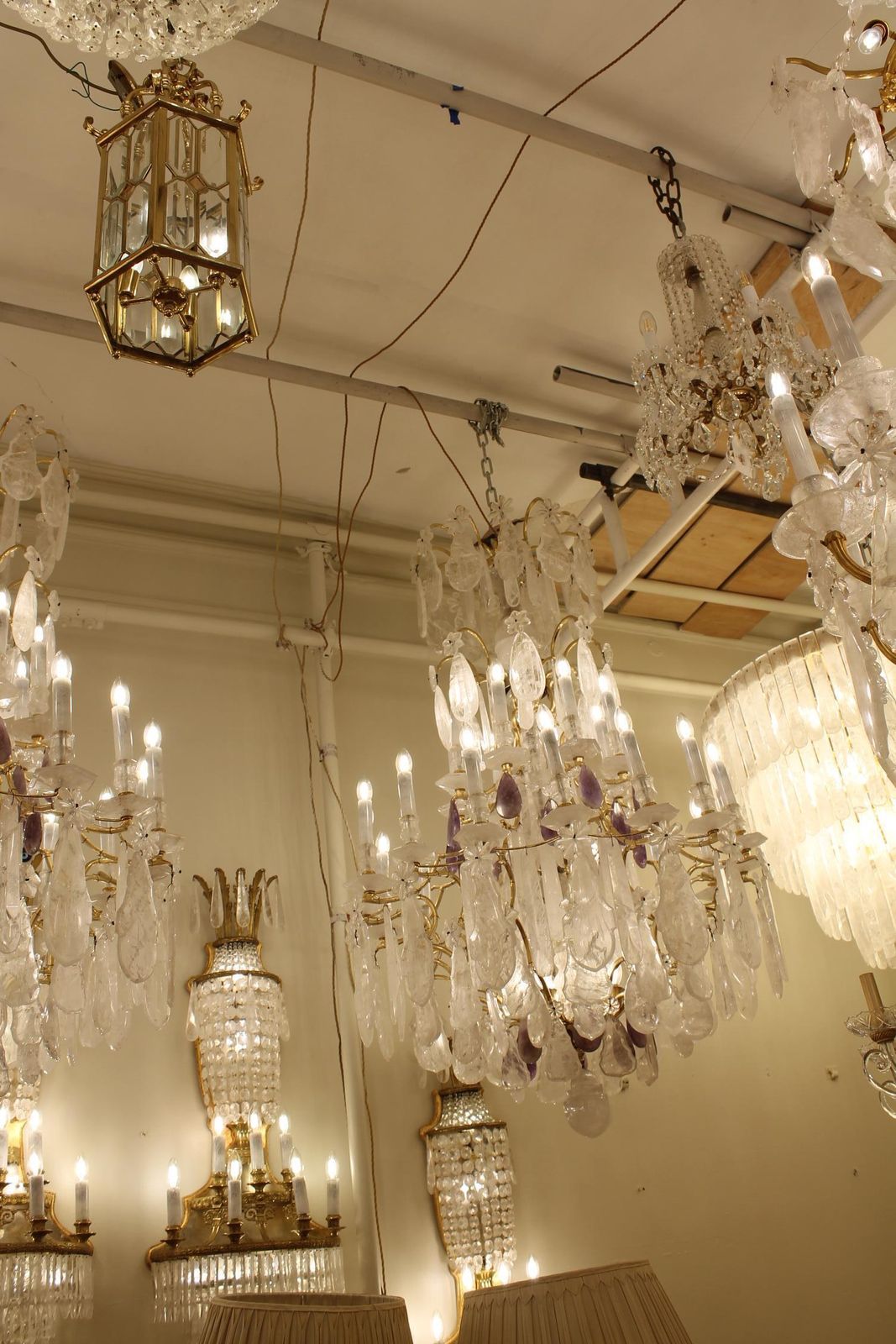 Beautiful French Bronze And Rock Crystal Pair Chandeliers And Amethyst photo vinterior
