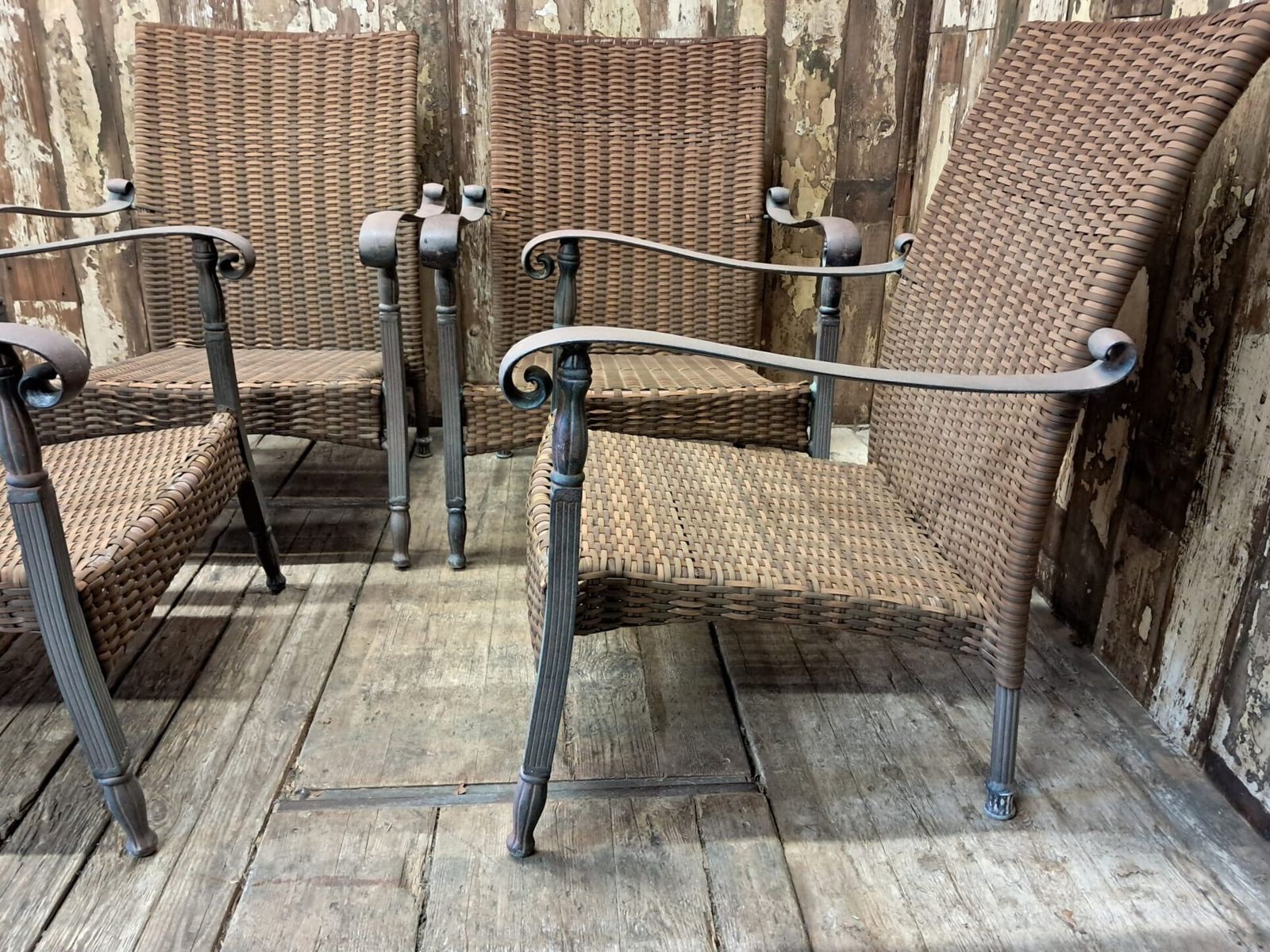 Set Of Four Rattan Garden Armchairs photo vintage