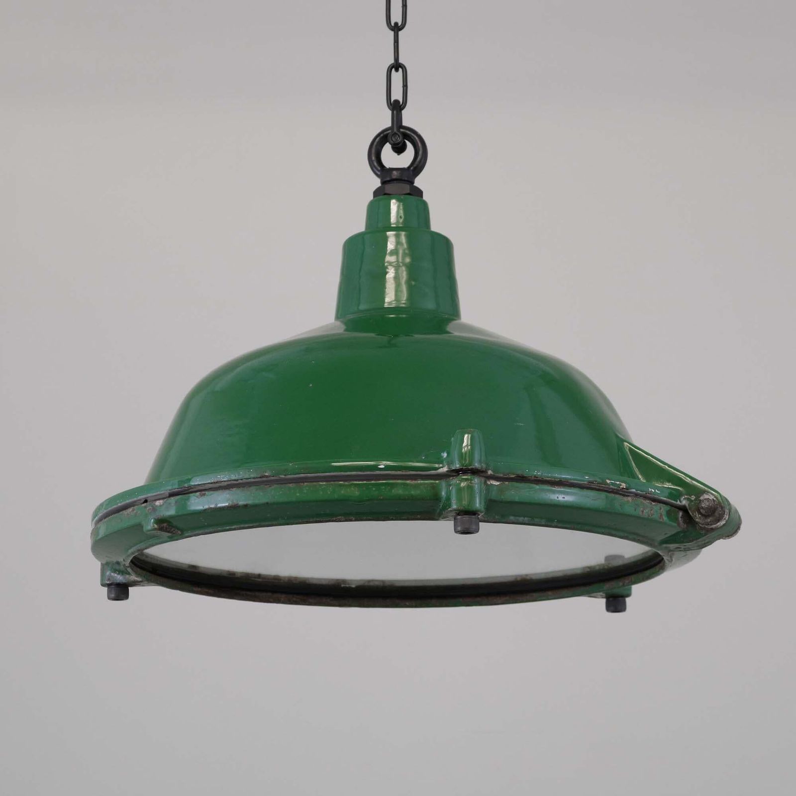 1930s Revo British Industrial Green Vitreous Enamel Pendant Light photo Lighting