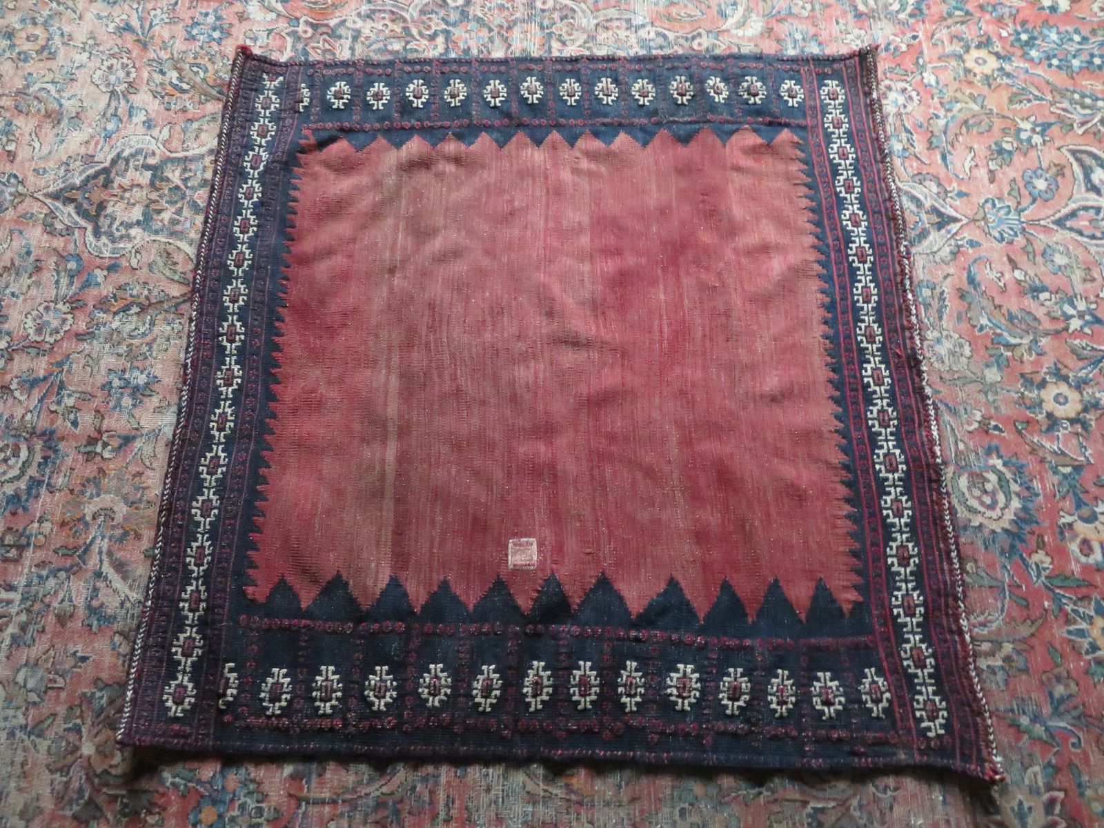 299.0 Antique Asian Dining Or Bread Sofreh Rug. 112cm X 115cm. photo
