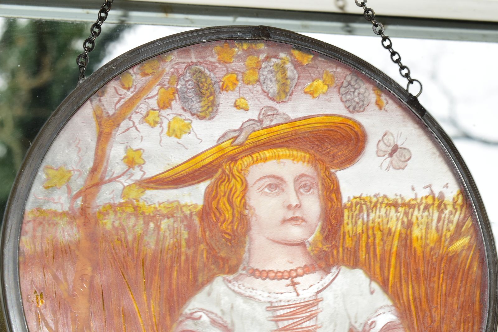 Victorian Stained Glass Leaded Roundel Featuring Harvest Maid With Wheatsheaf photo Art
