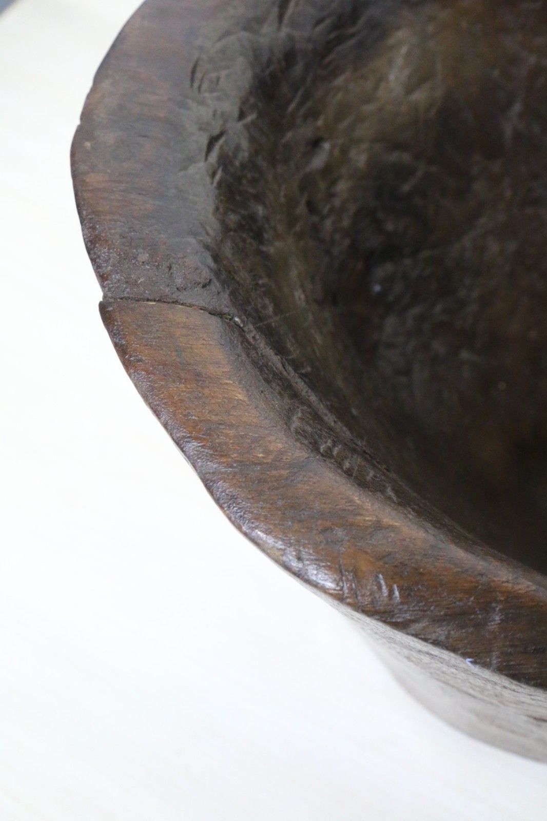 Large Antique African Food Bowl Grain Grinding Mortar Carved Wood Early 20th C. photo buy