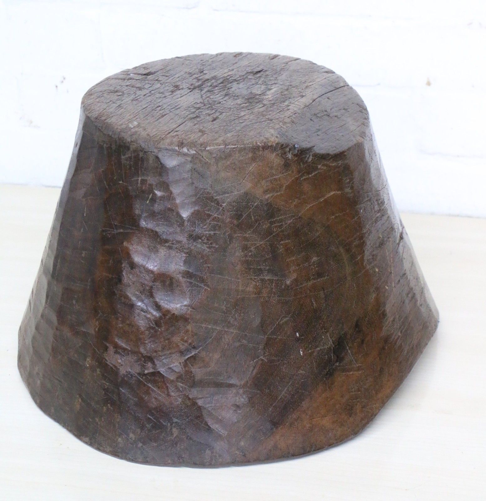 photo vintage Large Antique African Food Bowl Grain Grinding Mortar Carved Wood Early 20th C.