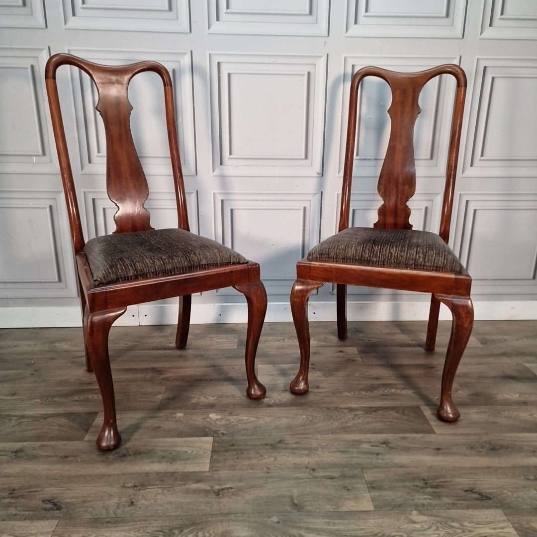Antique Mahogany Dining Chairs Pair Cabriole Legs Desk Hall Seating Wooden