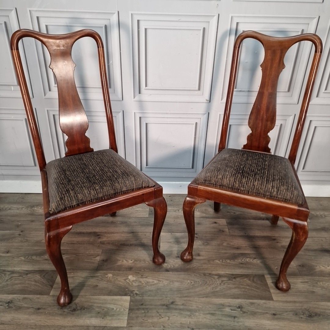 Antique Mahogany Dining Chairs Pair Cabriole Legs Desk Hall Seating Wooden photo furniture