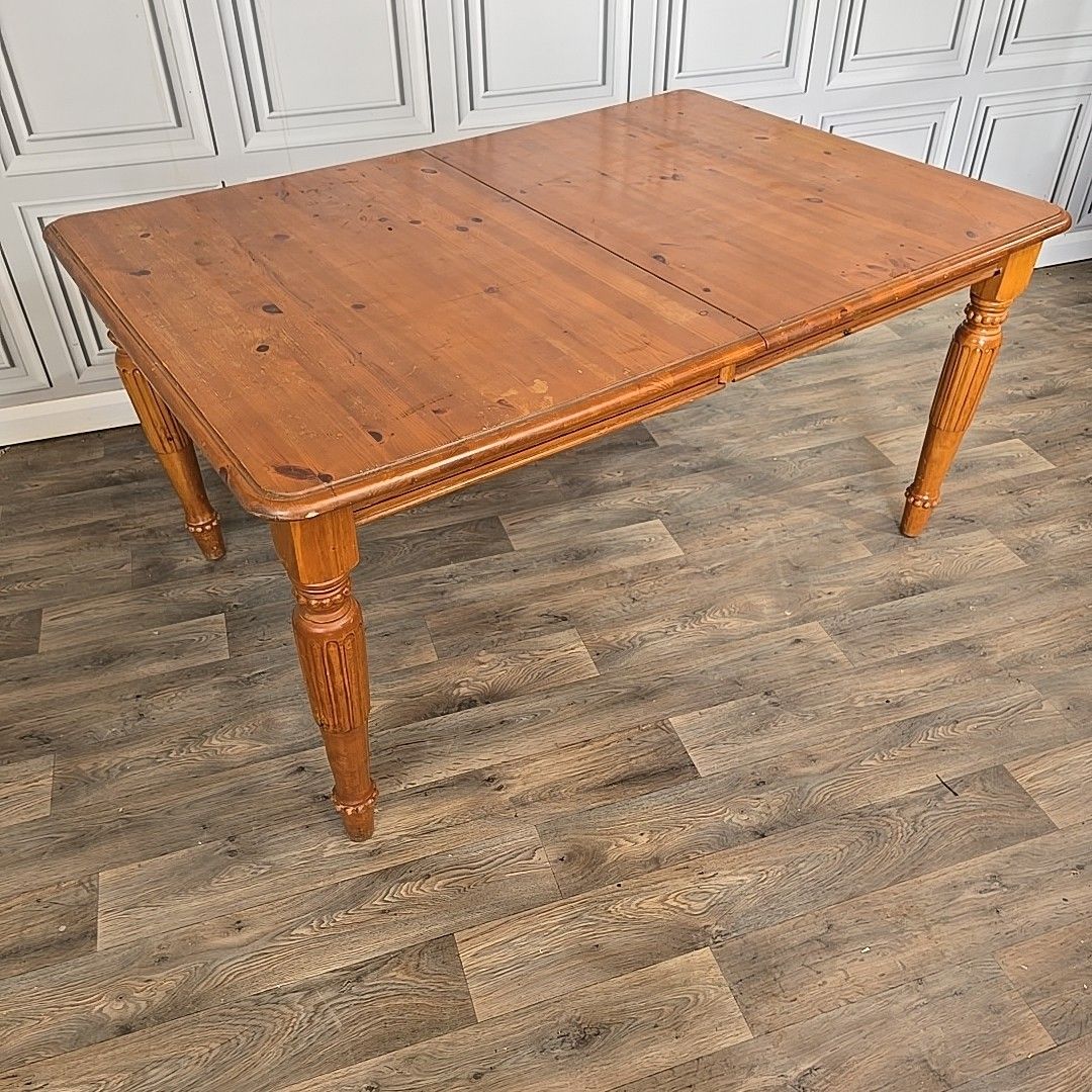 Vintage Extending Dining Table Solid Wood Pine Turned Country Farmhouse Retro photo for sale