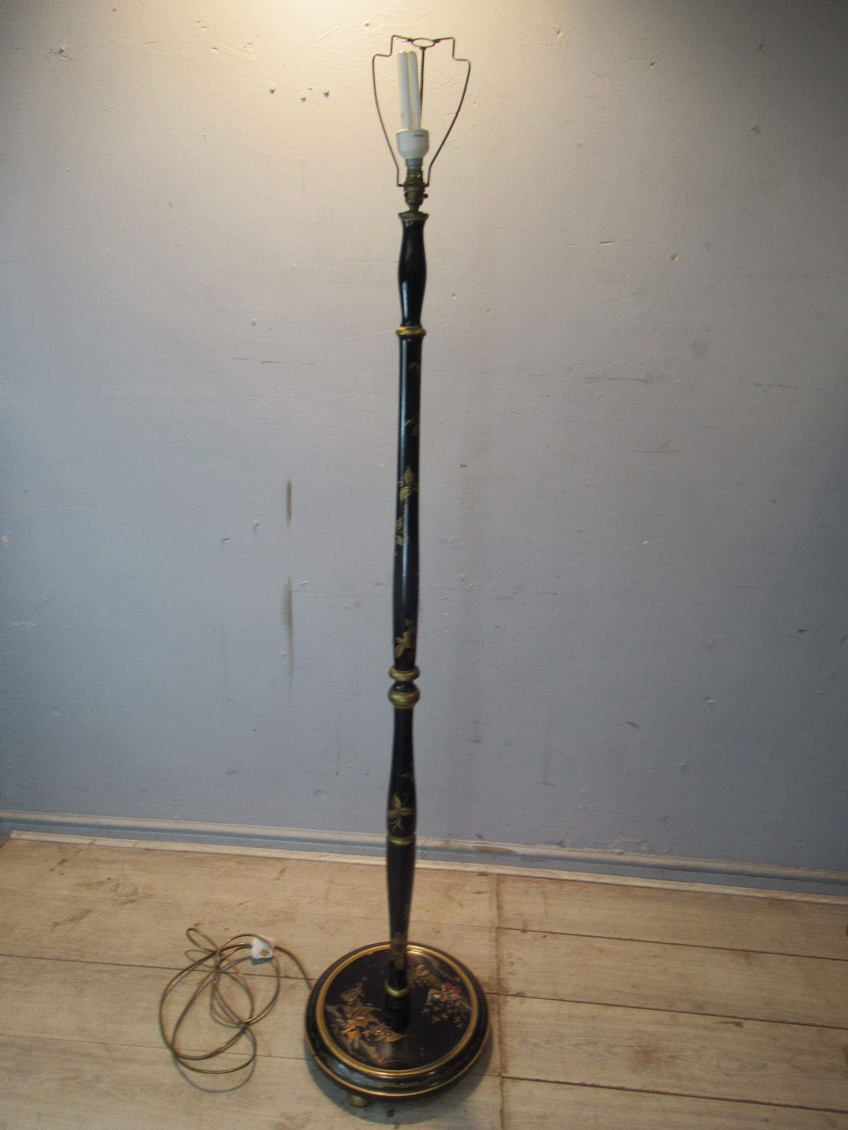 Chinese    Design  Black Lacquer  Standard Lamp photo for sale