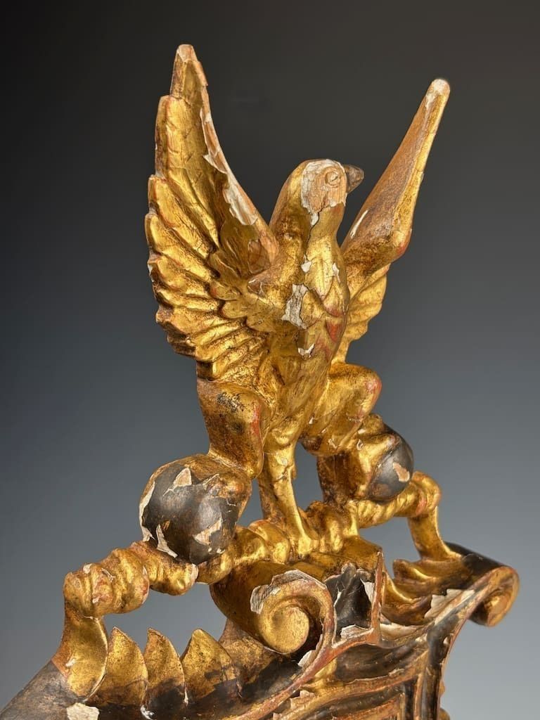 Antique Giltwood & Gesso Coat Of Arms With Eagle – Hand Carved Decorative Crest photo Home Decor