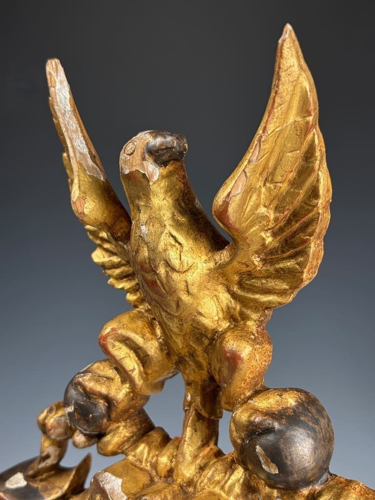 Antique Giltwood & Gesso Coat Of Arms With Eagle – Hand Carved Decorative Crest photo buy