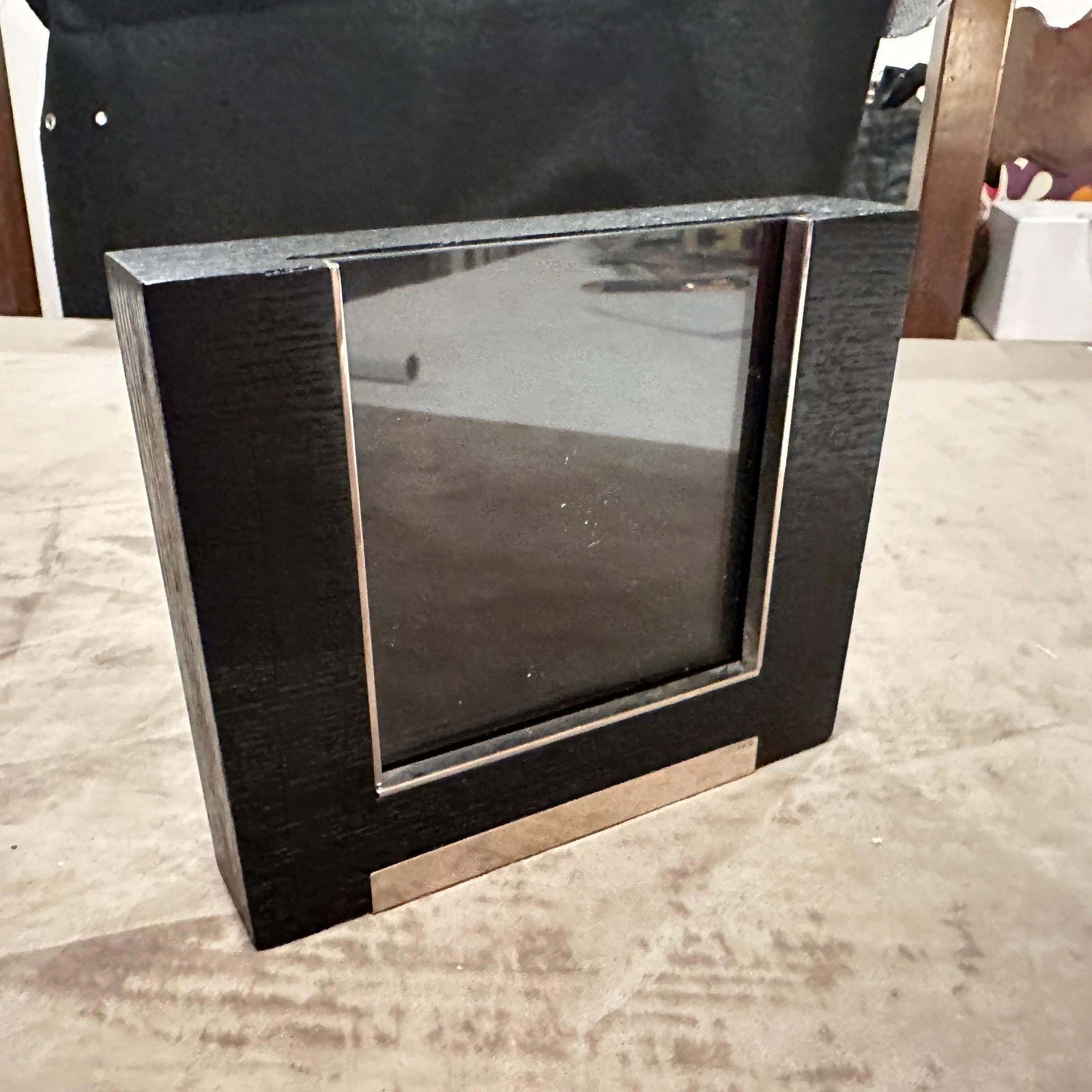 1980s Modern Sterling Silver And Ebonized Wood Picture Frame By Silvan photo furniture