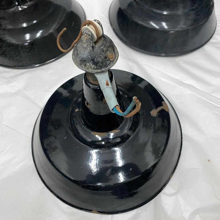 photo buy 1930s Set Of Three Industrial Black Painted Metal Italian Pendants