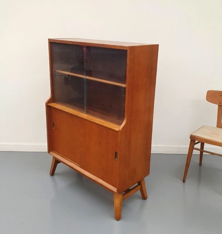 Vintage Beautility Mid Century Oak Bookcase Cabinet photo 265.0