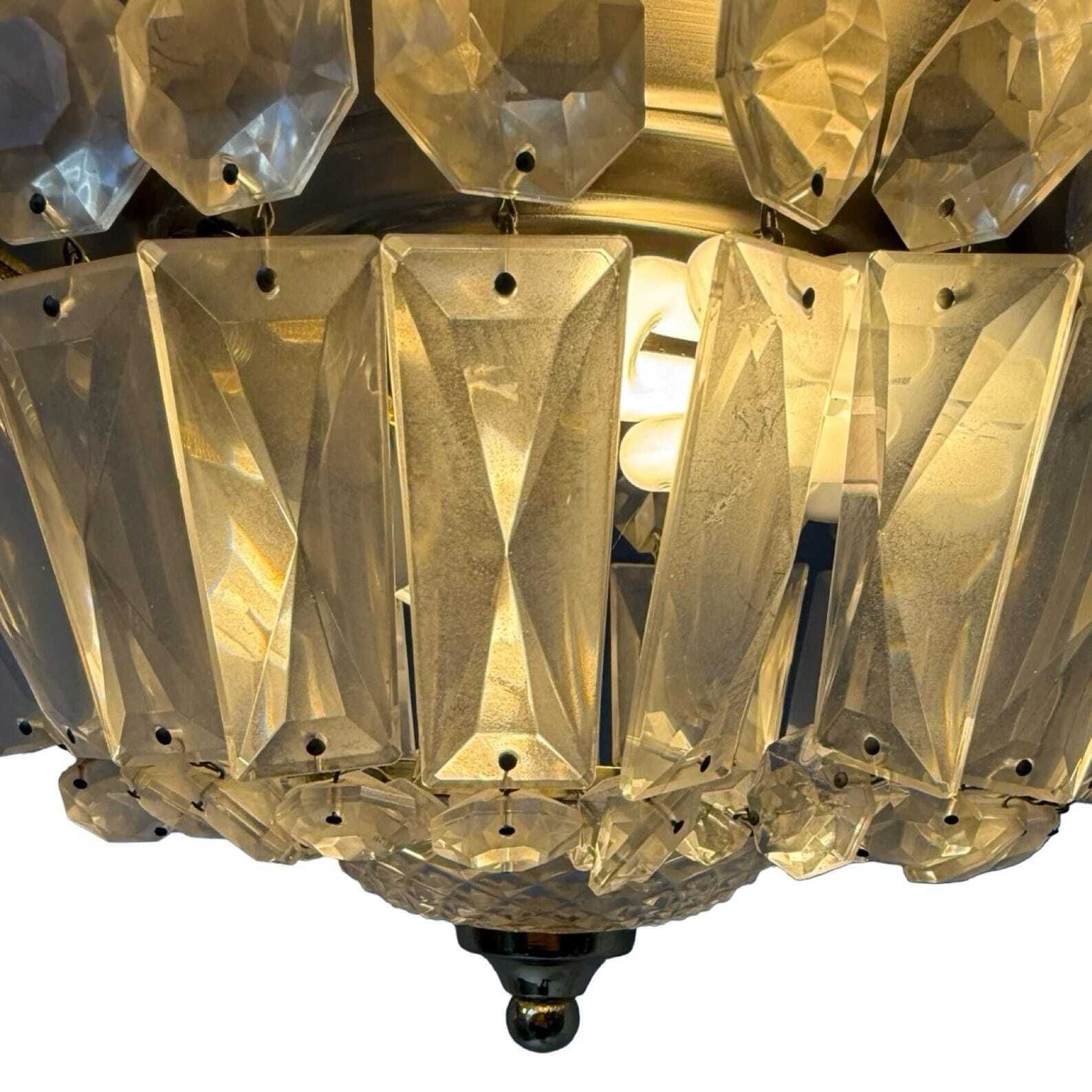 Lustrerie Deknudt   Chrystal Glass And Brass Appliqué/ Ceiling Mounted Lamp   Ca. 1980's   Crown Shaped photo 228.0