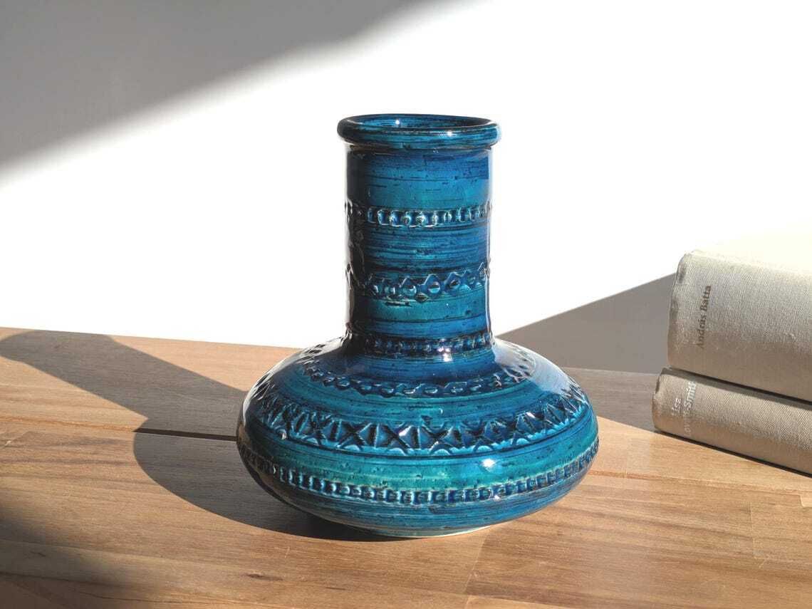 Bitossi Rimini Blu Ceramic Vase, Aldo Londi Mid Century Italian Design photo furniture