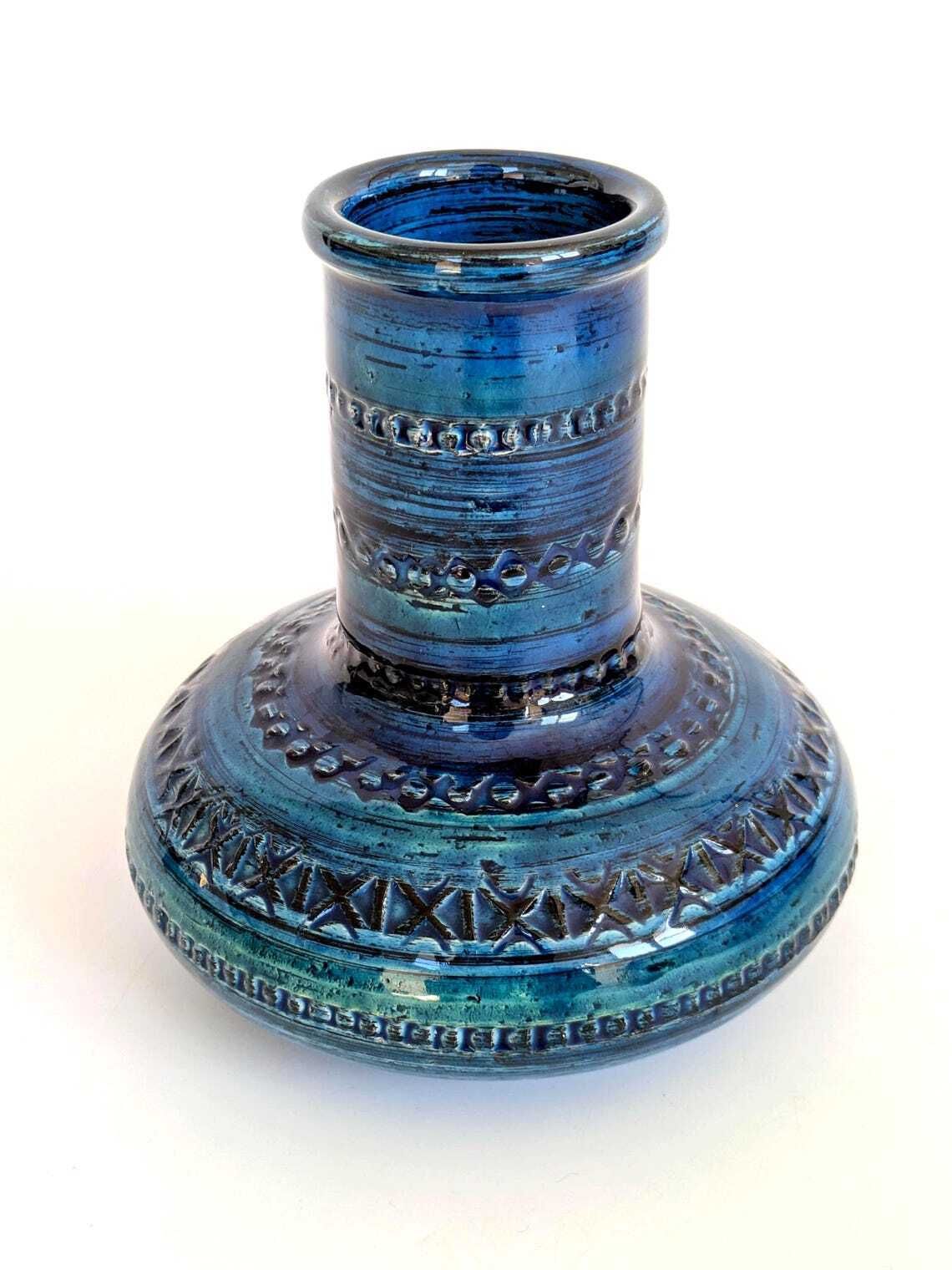 Bitossi Rimini Blu Ceramic Vase, Aldo Londi Mid Century Italian Design photo 150.0