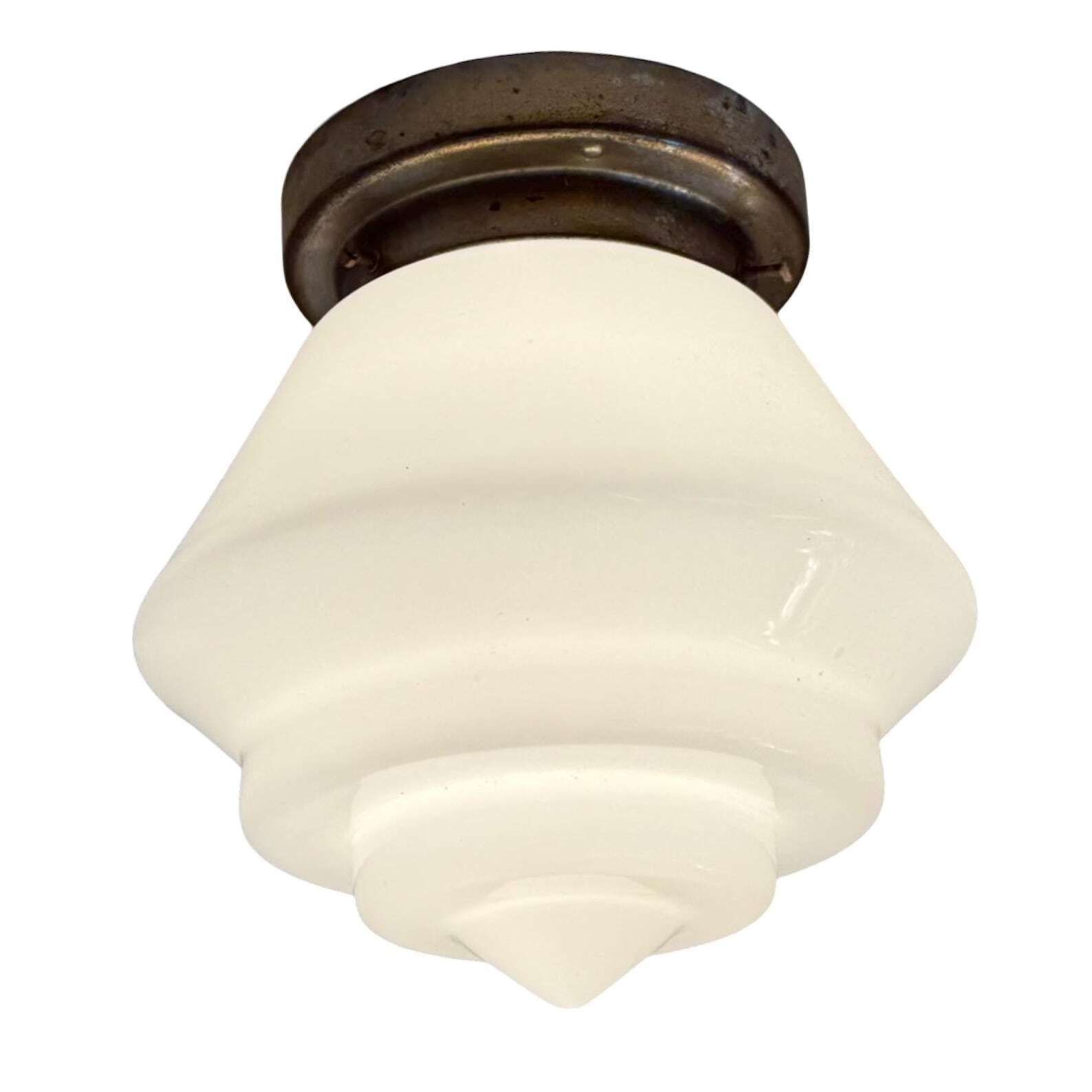 Art Deco   Gispen   Ceiling Mounted Lamp With Opaline Glass And Metal Mount