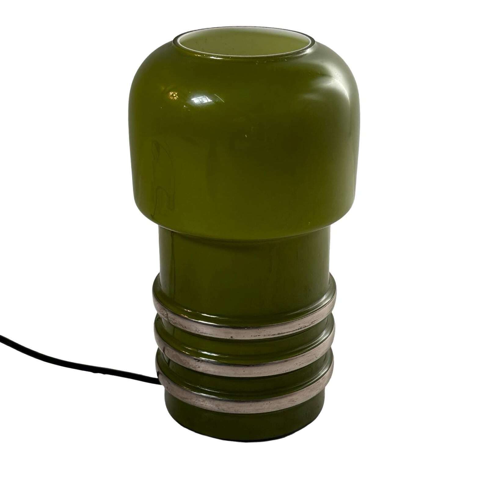 Vintage Scandinavian   Mouth Blown Glass Lamp With Chrome Detailing   Forrest Green And White Inside   Two In Stock!   Rare And In Top Condition photo Lighting