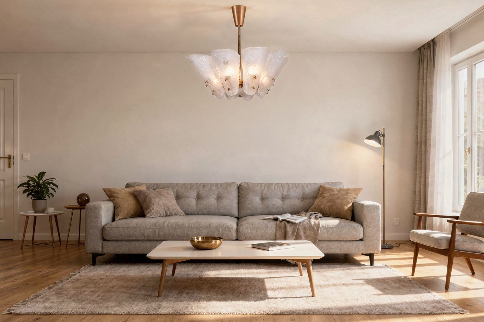photo furniture Restored Mid Century Chandelier, By J. T. Kalmar, Brass, Glass, Austria, 1950s
