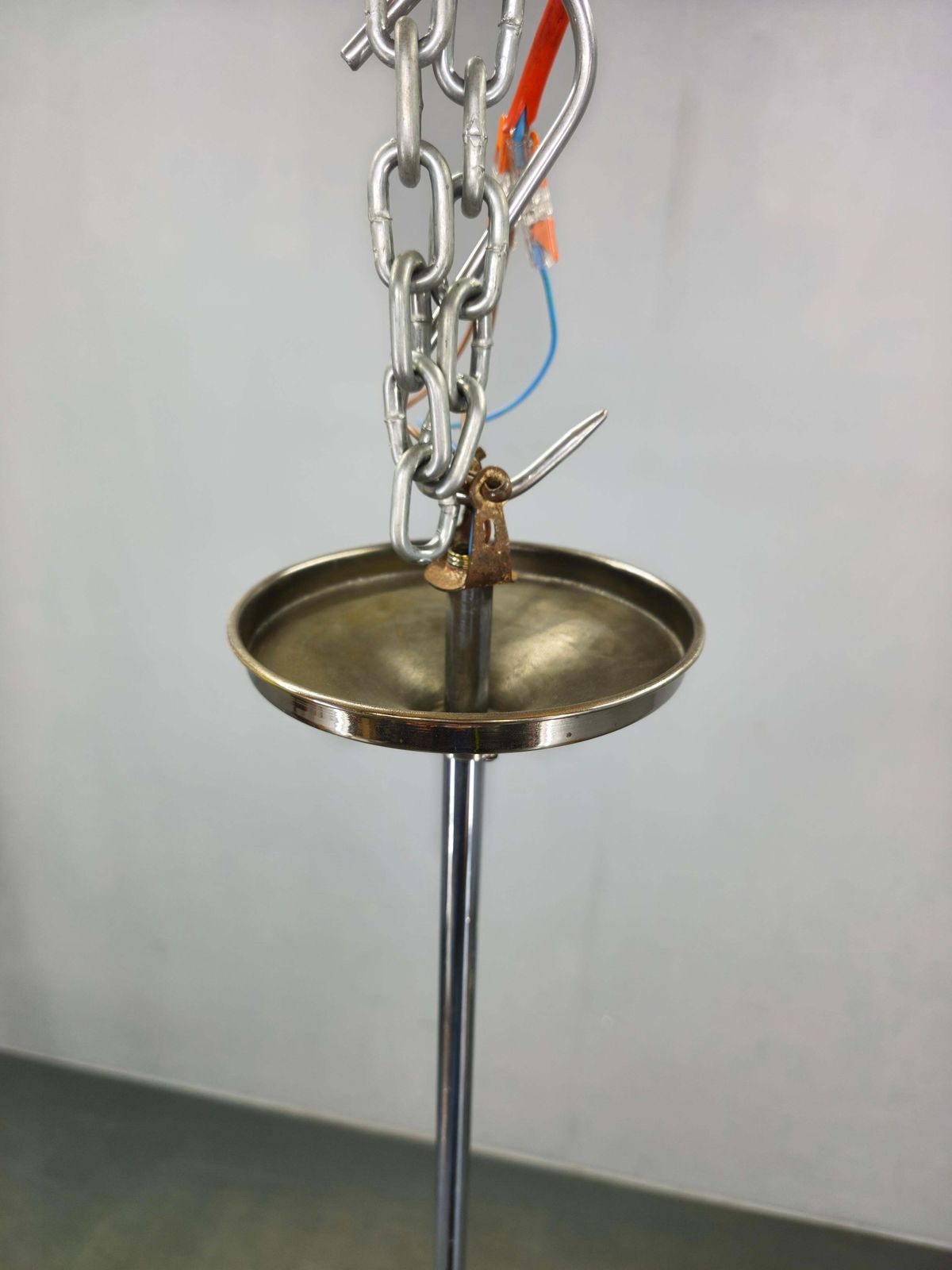 Lighting Czechoslovak Art Deco Brass And Chrome Chandelier With Opaline Glass, 1930s photo