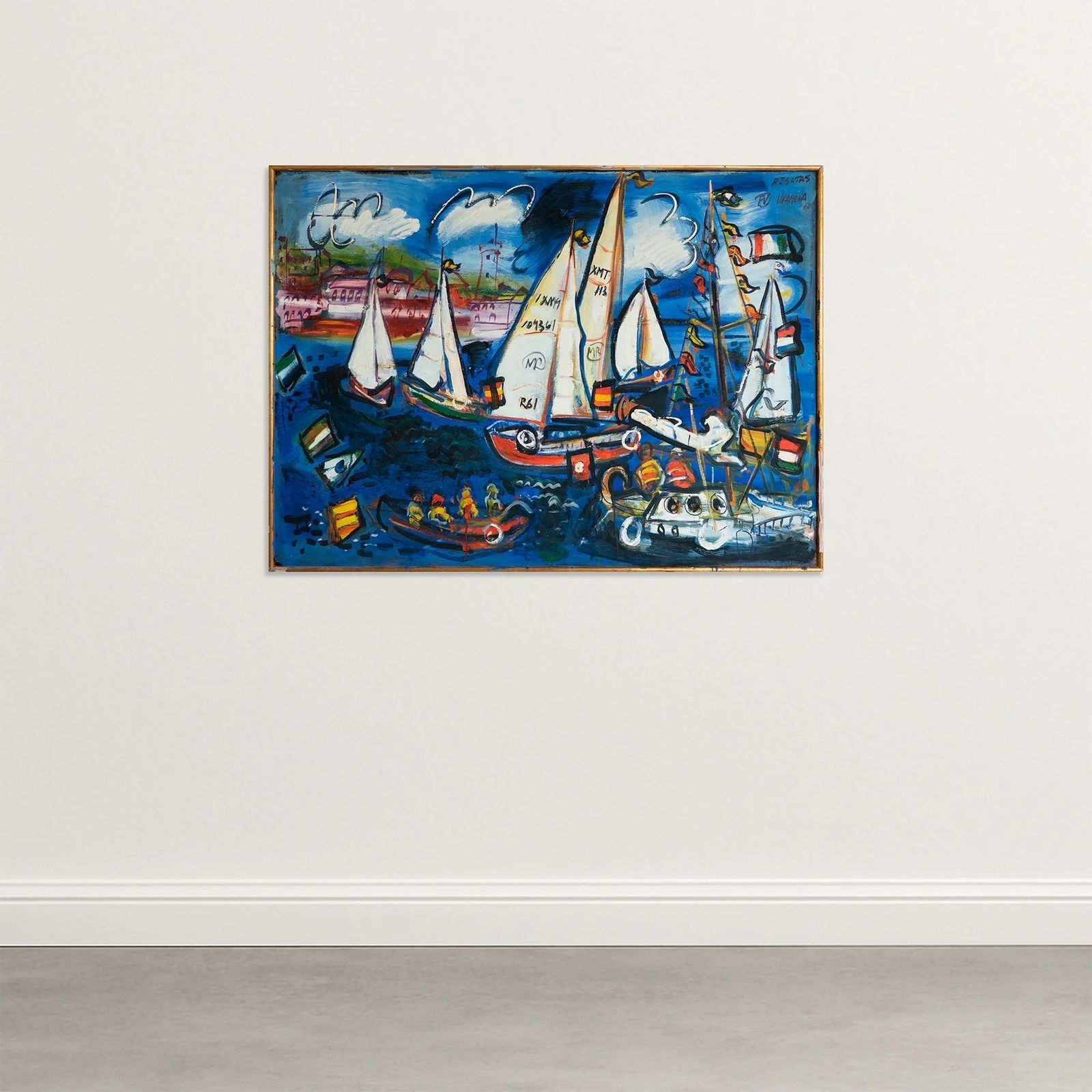 "Zeilboten Bij Regatta – Olieverf Van Fermín Vilanova (1960)" photo furniture